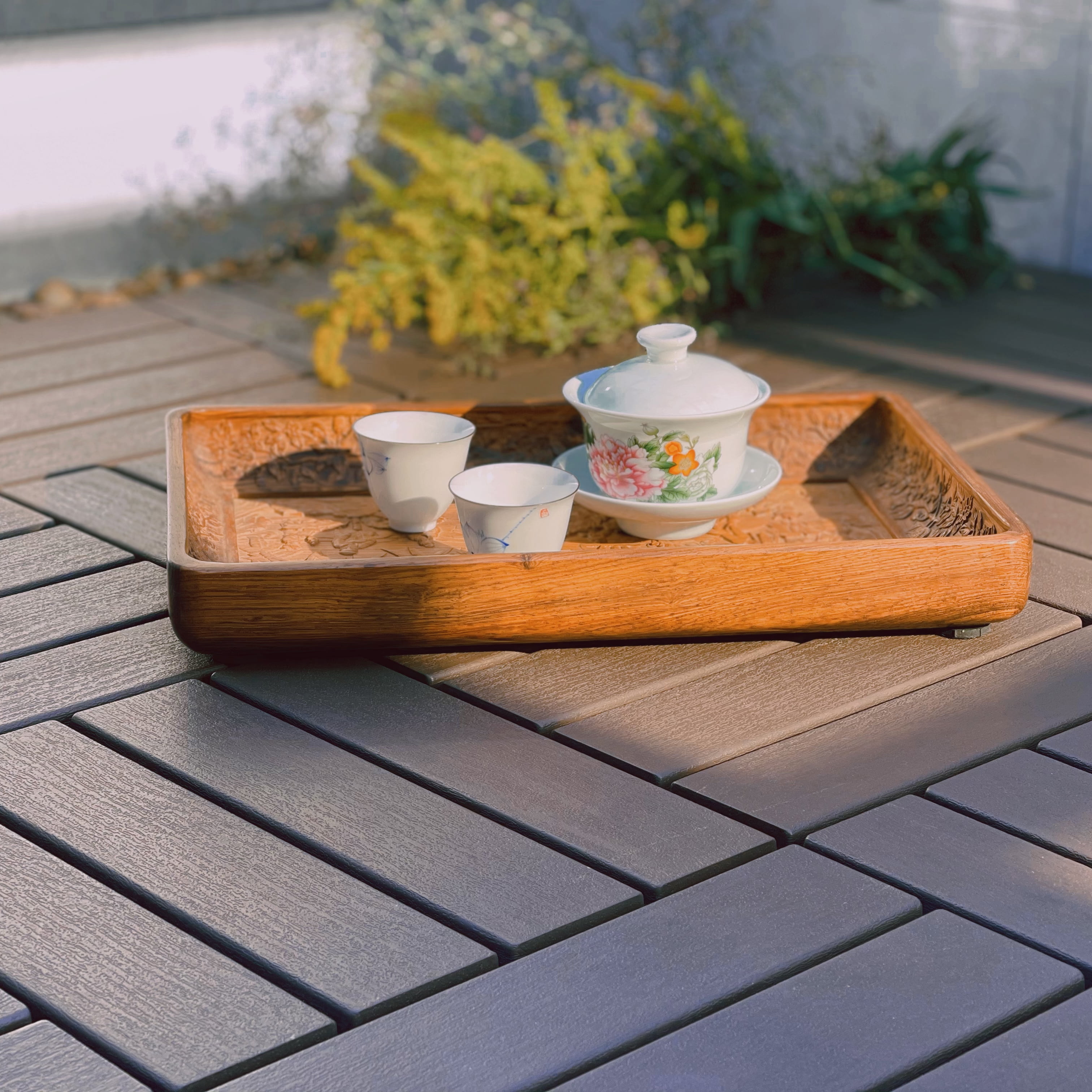 Miniyam 44-Pack Square 11.8"x11.8" Waterproof Deck Tiles, All-Weather, for Porch, Poolside, Brown(Straight line) - Image 6