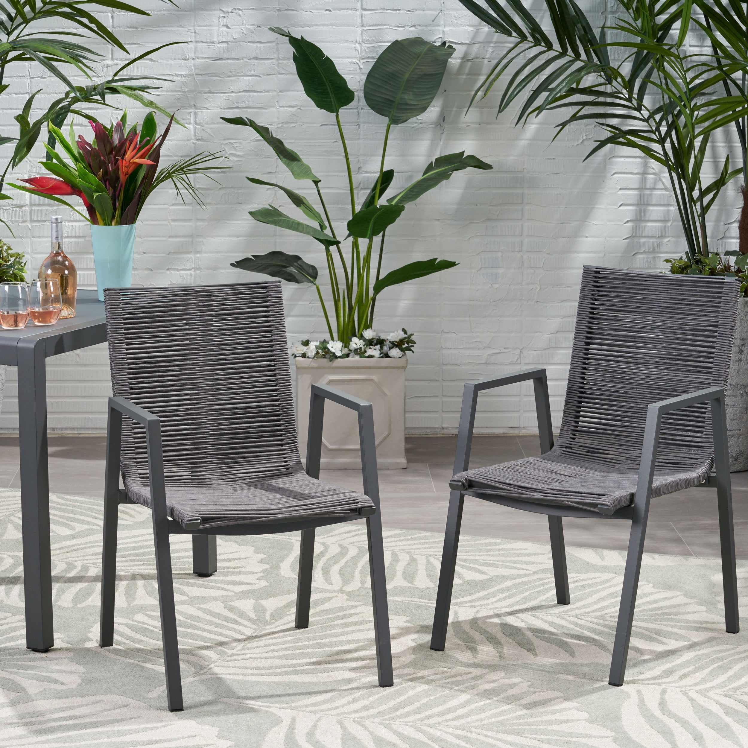 Noble House Deloris Outdoor Aluminum Dining Chair in Gray (Set of 2) - Image 7