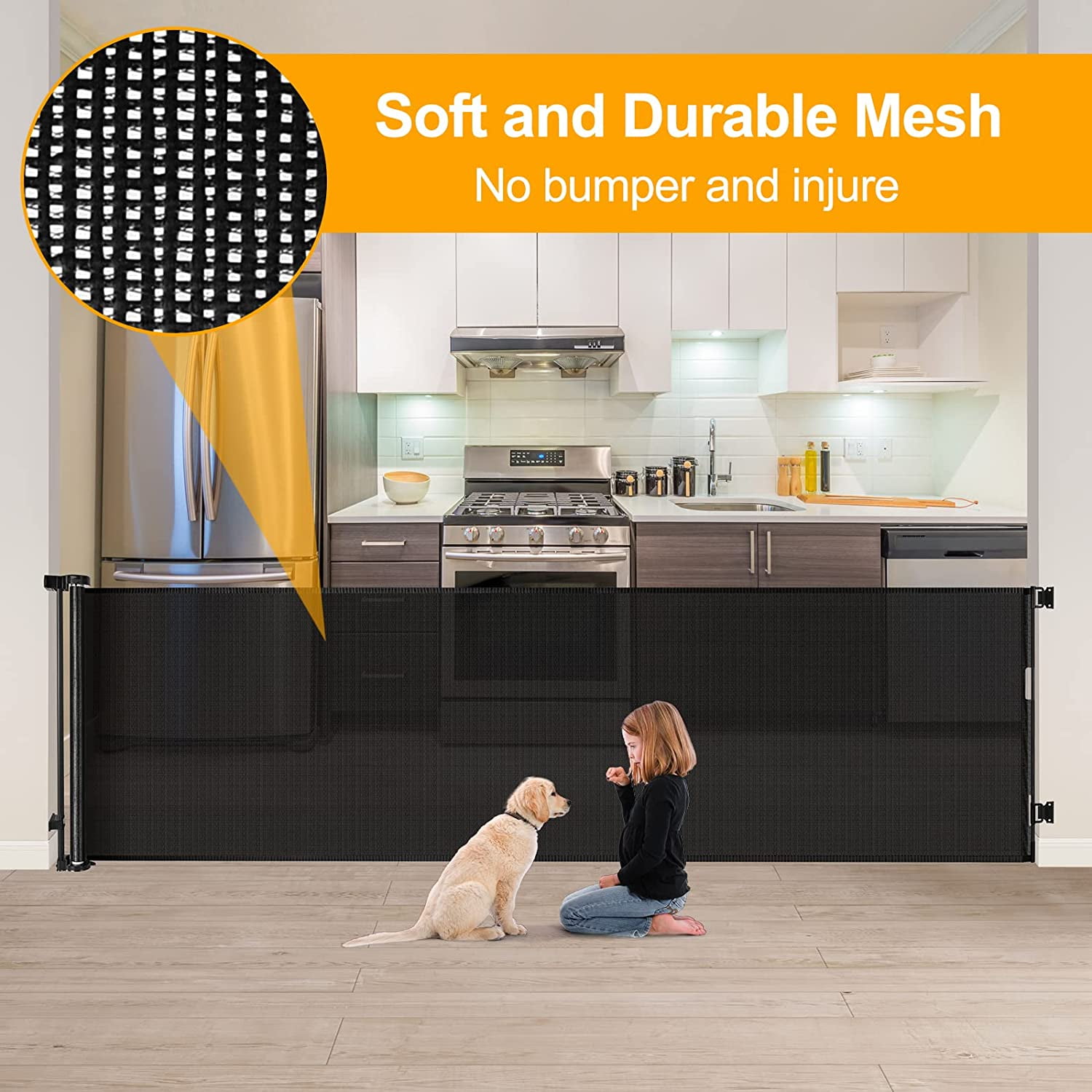 Fiuion 122'' Extra Wide Baby Gate for Large Openings Indoor and Outdoor Baby Gates for Doorways Extra Long Baby Gate Pet Gates for Dogs Indoor Extra Large Retractable Dog Gate for Stairs Black - Image 5