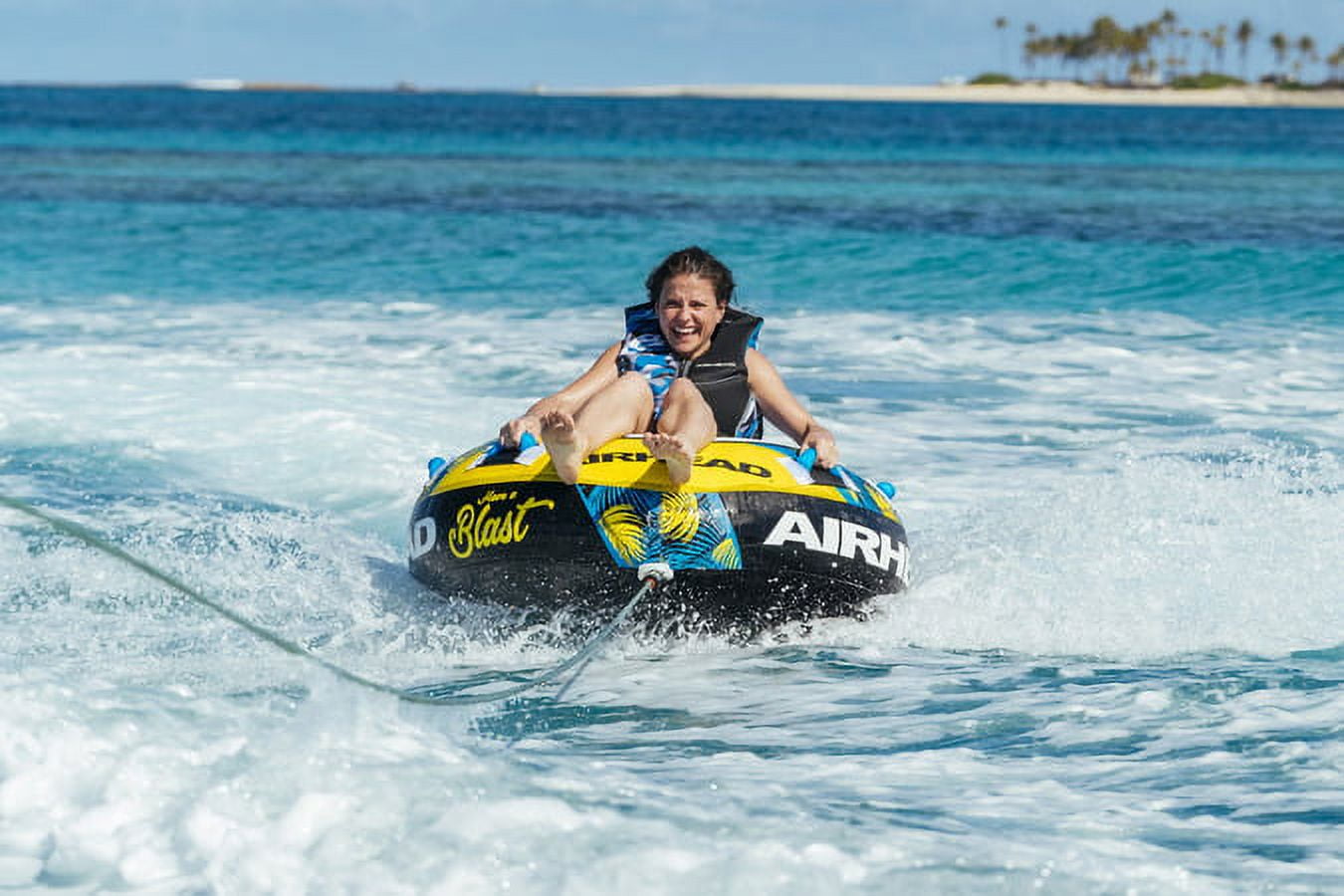 Airhead Blast Towable Tube for Boating, Heavy-Duty Nylon, Blue/Yellow - Image 7