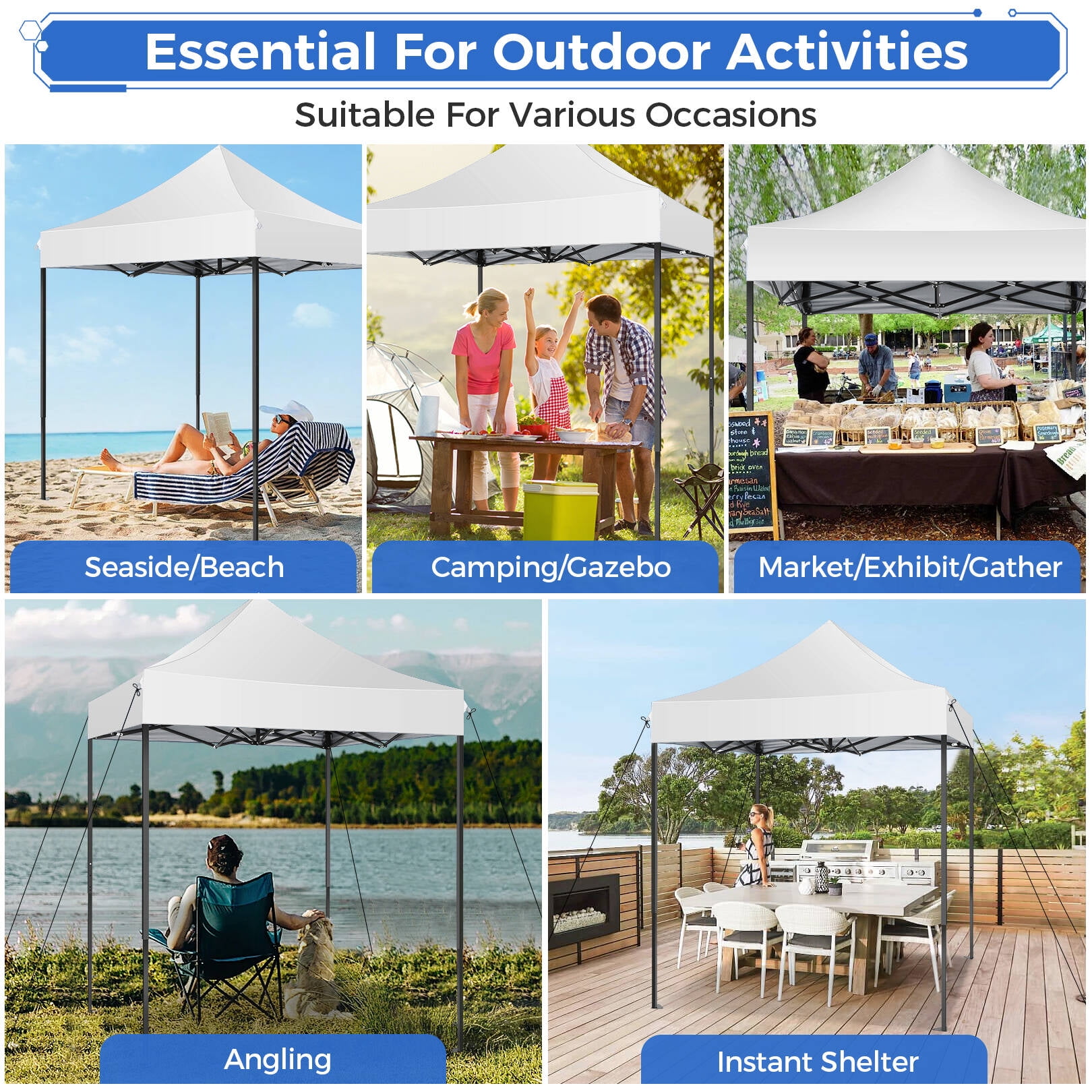 SANOPY 6.6 x 6.6 FT Pop Up Canopy Tent, Heavy Duty Canopy Easy Set up All Weather Waterproof Outdoor Canopy Tent for Parties, Beach, Garden, Camping with 1 Handbag, 3 Adjustable Heights, UPF50+ - Image 5