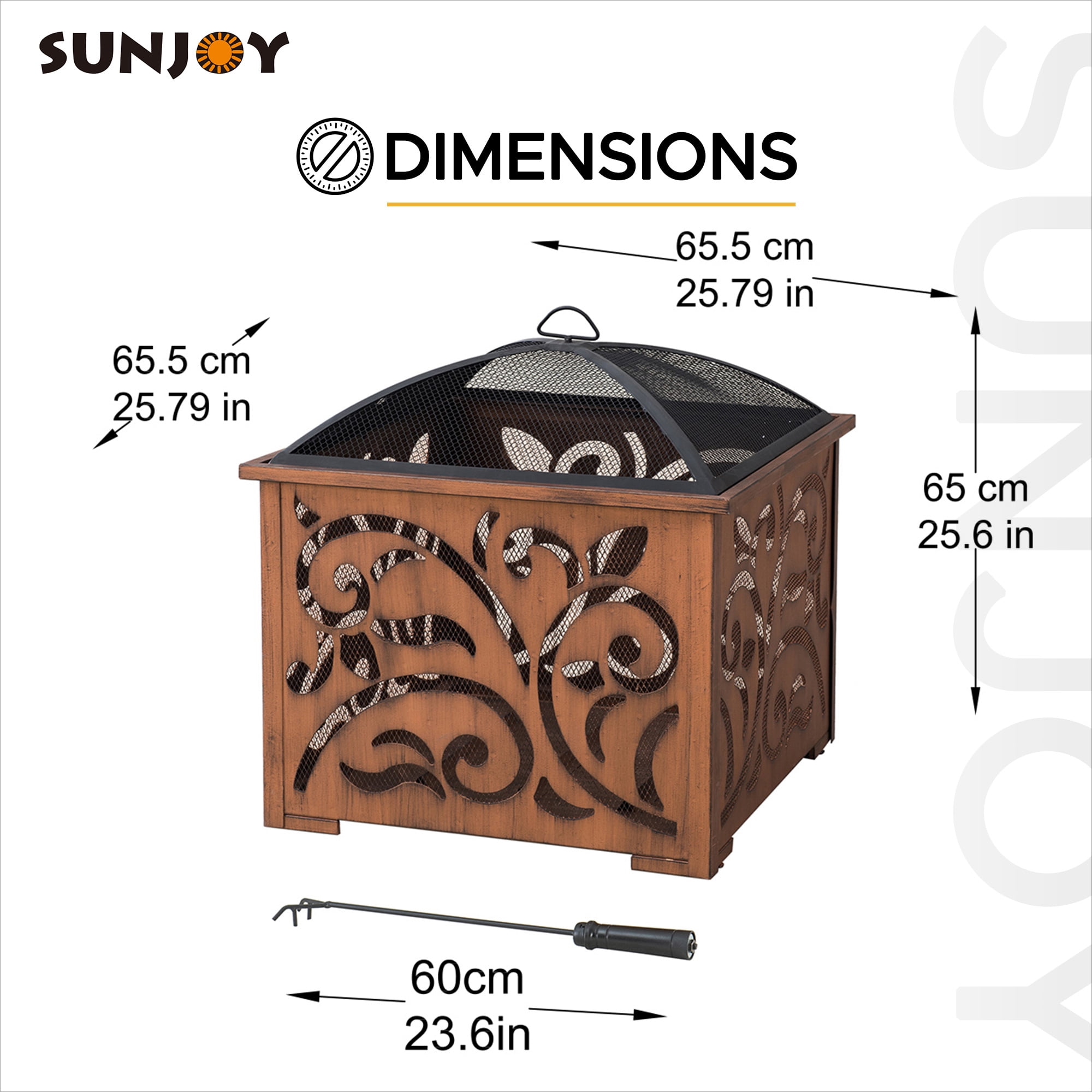 Sunjoy 26 Inch Fire Pit for Outside, Outdoor Wood Burning Firepit with Steel Mesh Spark Screen and Fire Poker, Large Bonfire for Patio and Backyard - Image 5