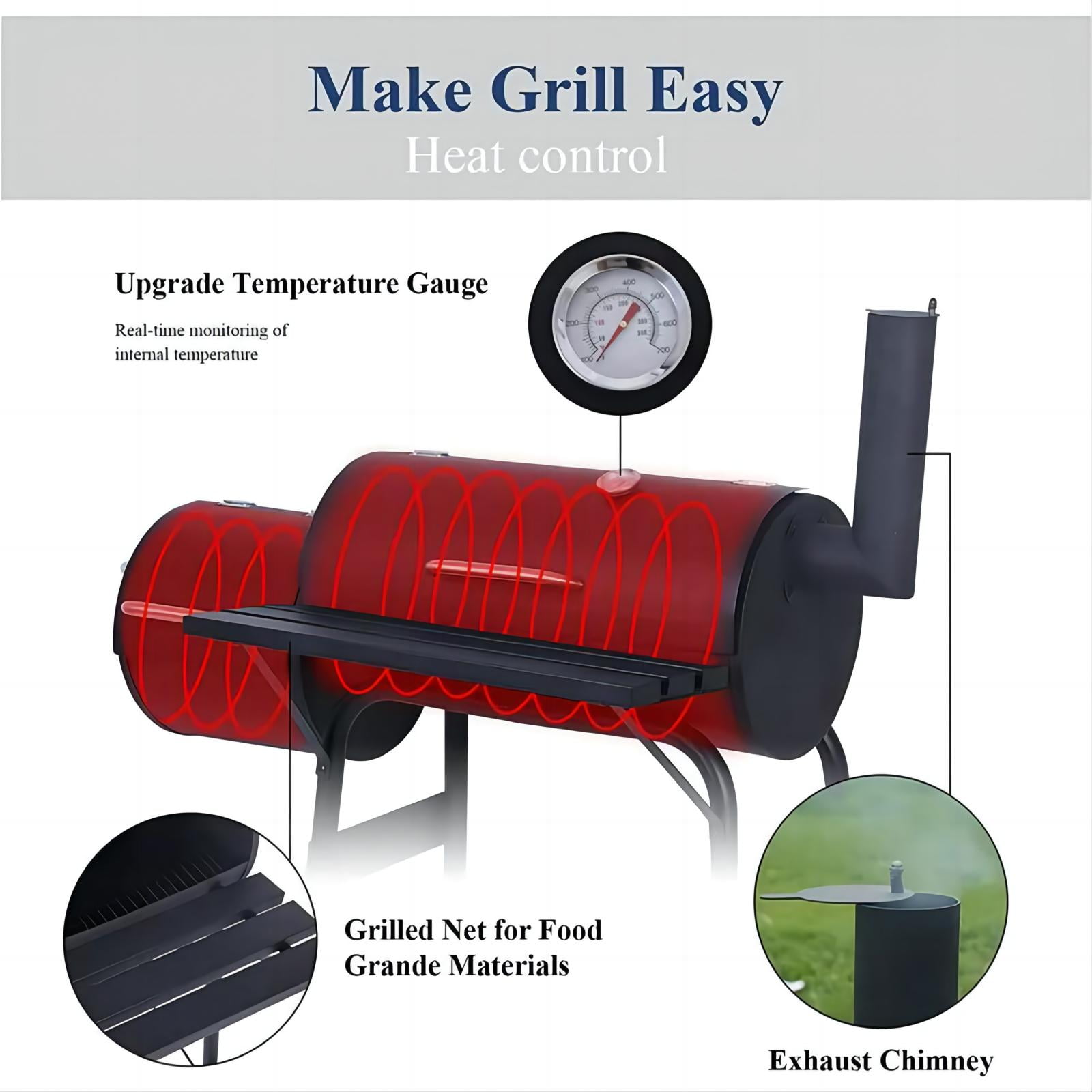 AKIUDEX Outdoor Portable BBQ Charcoal Grill with Offset Smoker for Pit Patio Backyard, Black - Image 6