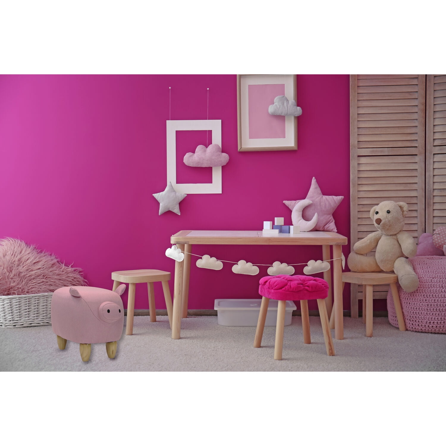 Critter Sitters 15-In. Seat Height Pink Pig Animal Shape Ottoman - Furniture for Nursery, Bedroom, Playroom, and Living Room Decor - Image 5