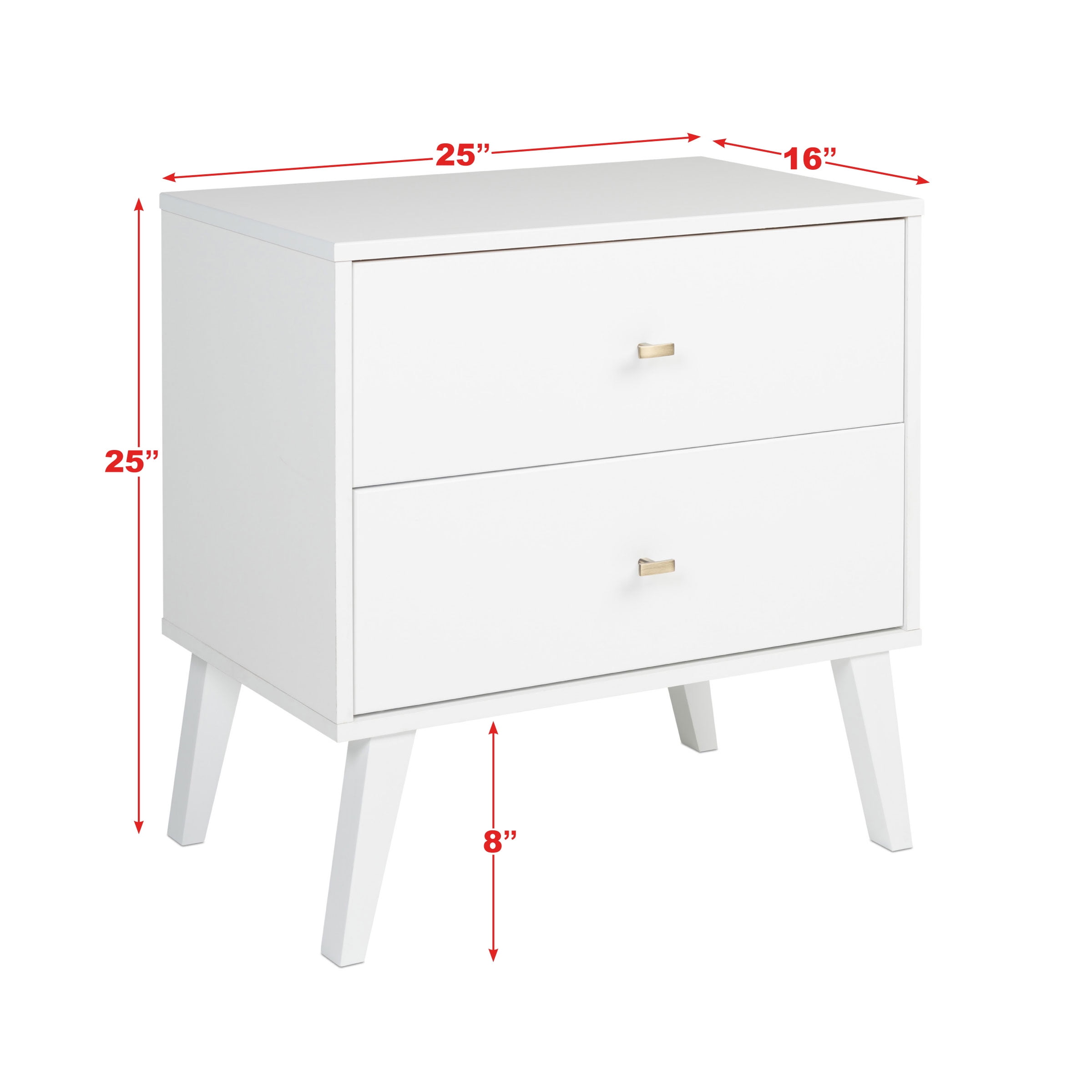 Prepac Milo Mid-Century Modern 2-Drawer Nightstand, 16"D x 25"W x 25"H, White - Image 9