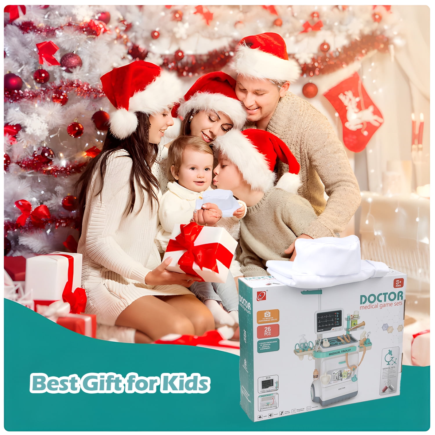 Anpro Doctor Kit for Kids, 28PCS Pretend Medical Station Toy Set with Mobile Cart, Doctor's Uniform and Thermometer, Perfect Role Play Giftfor Boys & Girls 3+ Years Old Gifts, White - Image 5