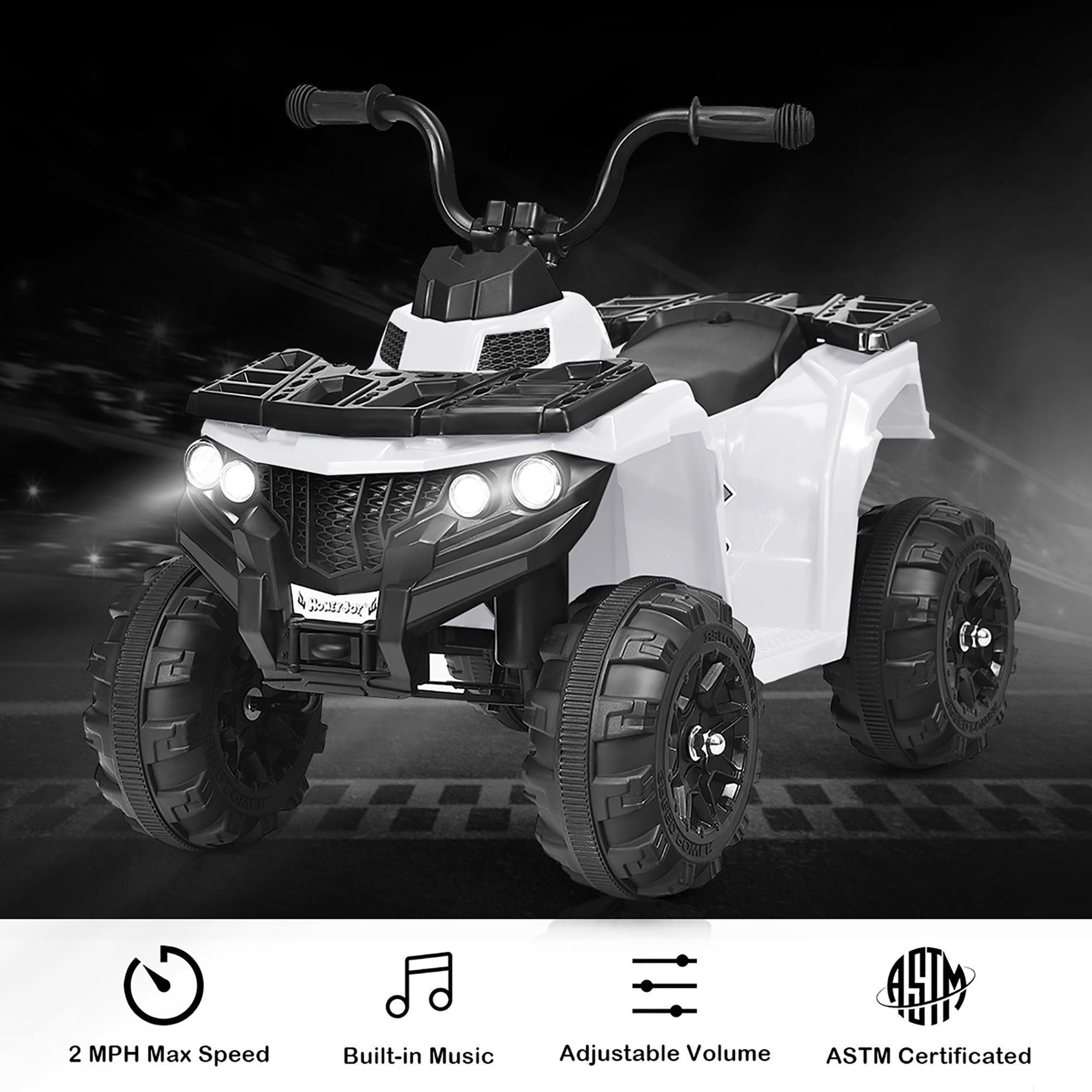 Costway Kids Ride On ATV Quad 4 Wheeler Electric Toy Car 6V Battery Power Led Lights, White - Image 9