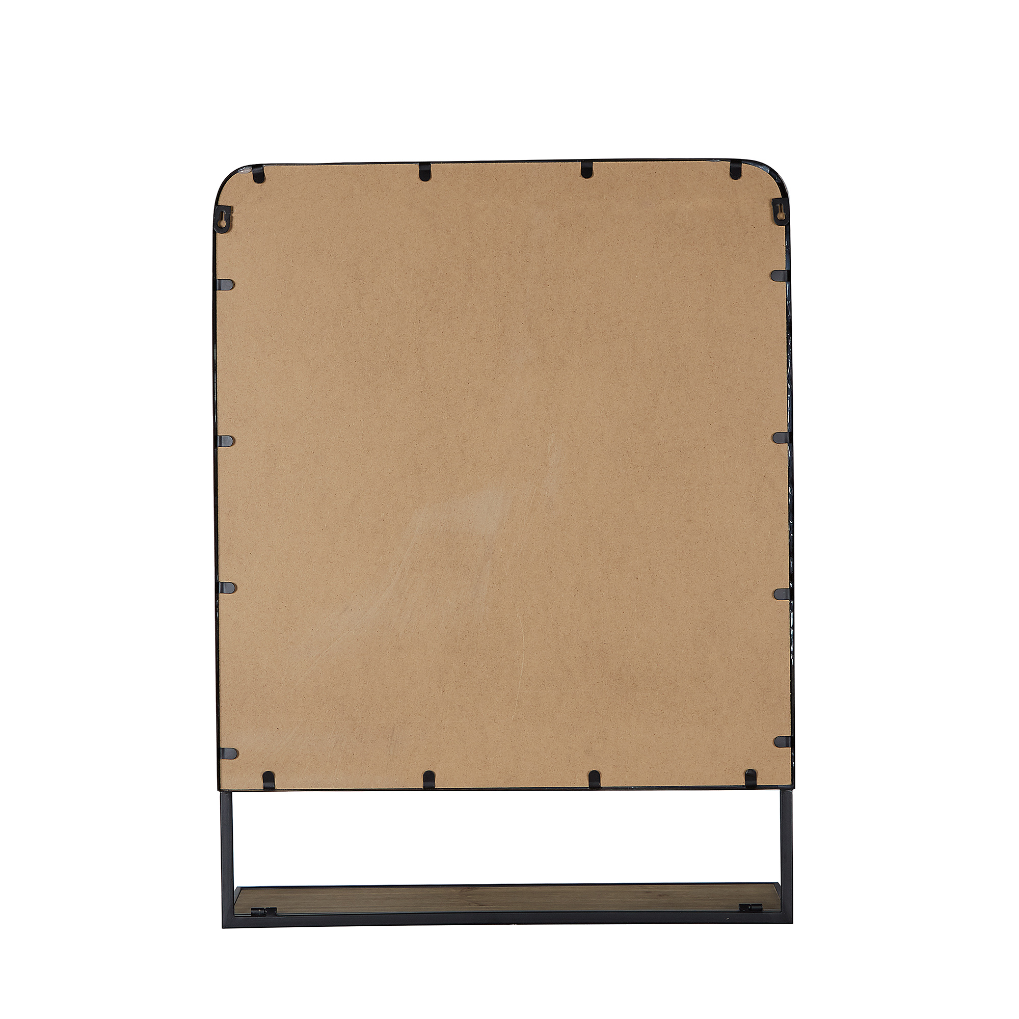 Better Homes & Gardens 24 x 32 Industrial Metal Wall Mount Vanity Mirror with Foldable Wood Shelf, Black - Image 2