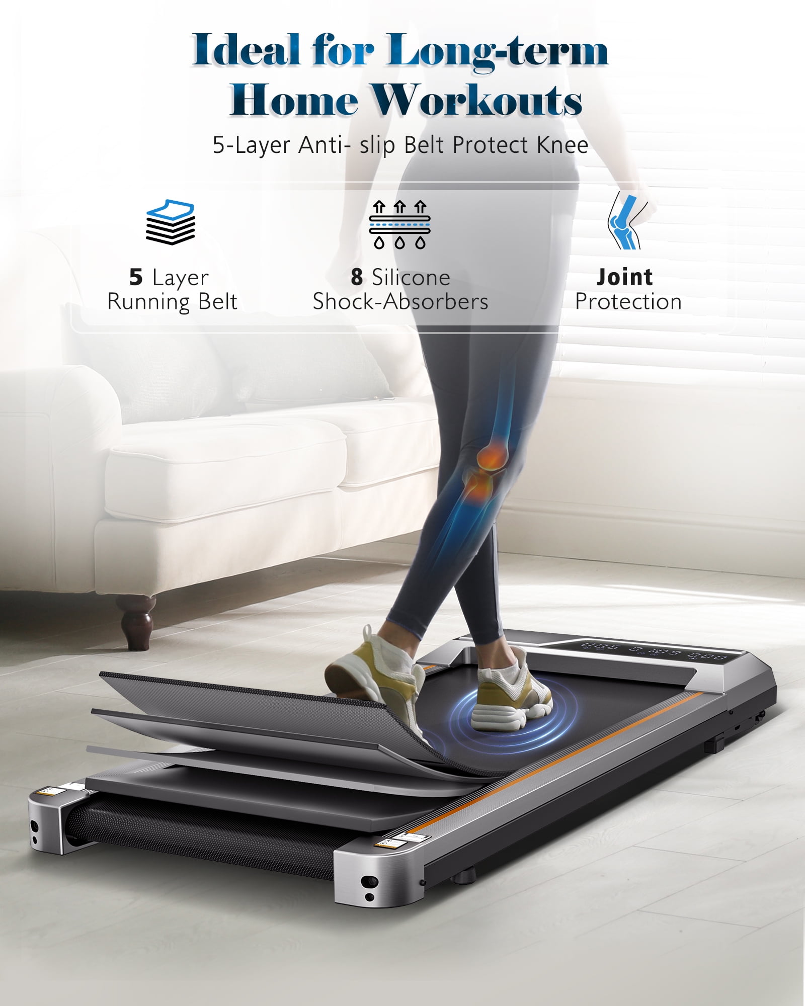 Naipo Treadmill Walking Pad 2.5HP with Large LCD Display Portable Wheels and Max Capacity 265lb for Home Use - Image 10