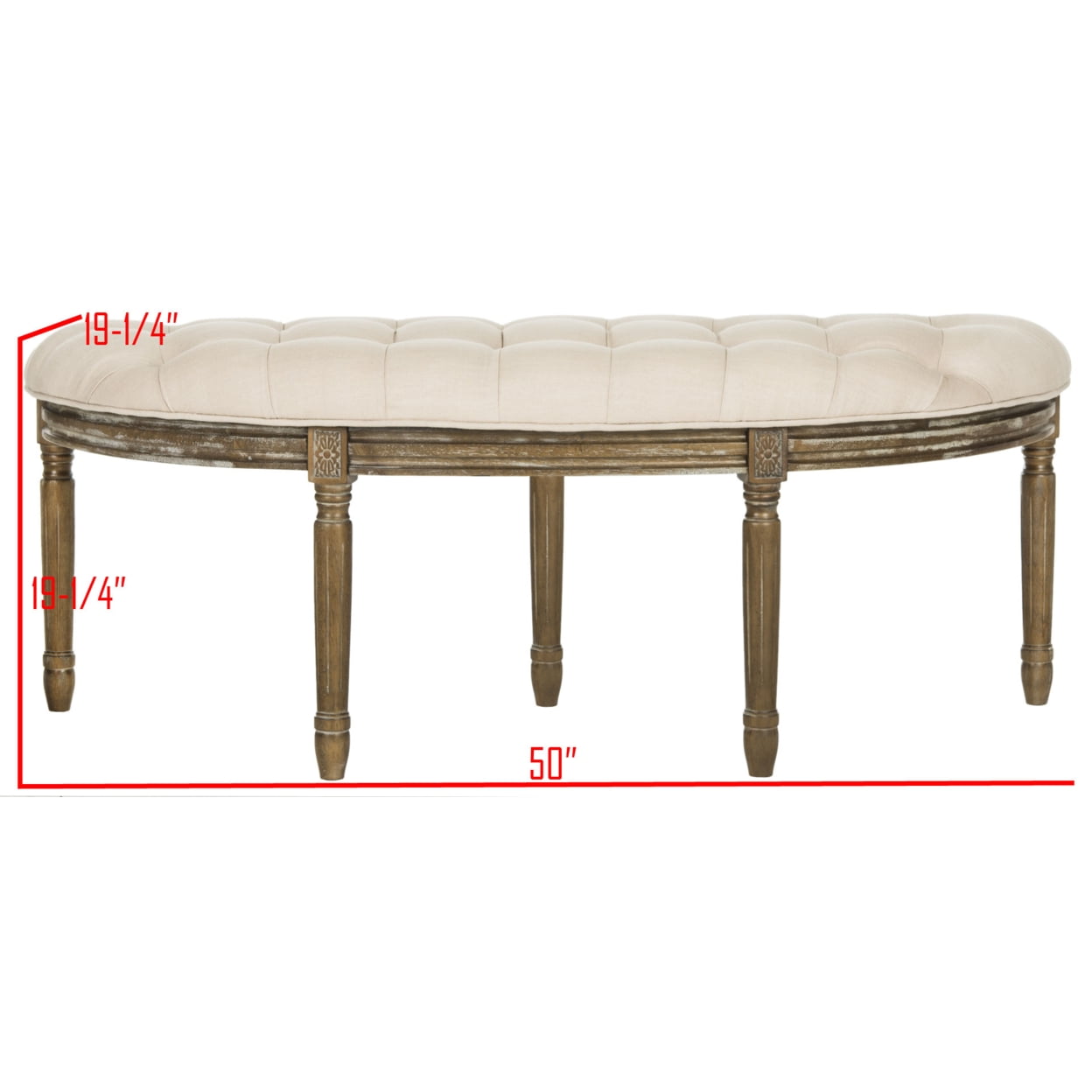 SAFAVIEH Abilene Tufted Rustic Semi Circle Bench, Beige/Rustic Oak - Image 2