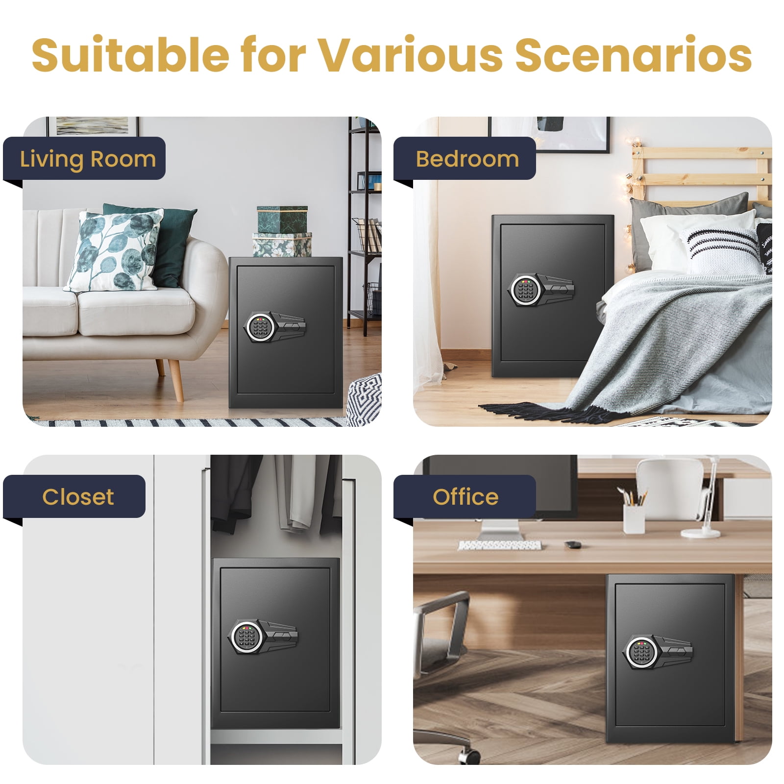 Kavey 2.3 Cub Large Safe Box, Home Safe with LED Light and Removable Shelf, Money Safe with Key Hook & Document Bag, Safe for Money Jewelry Document Valuable - Image 8