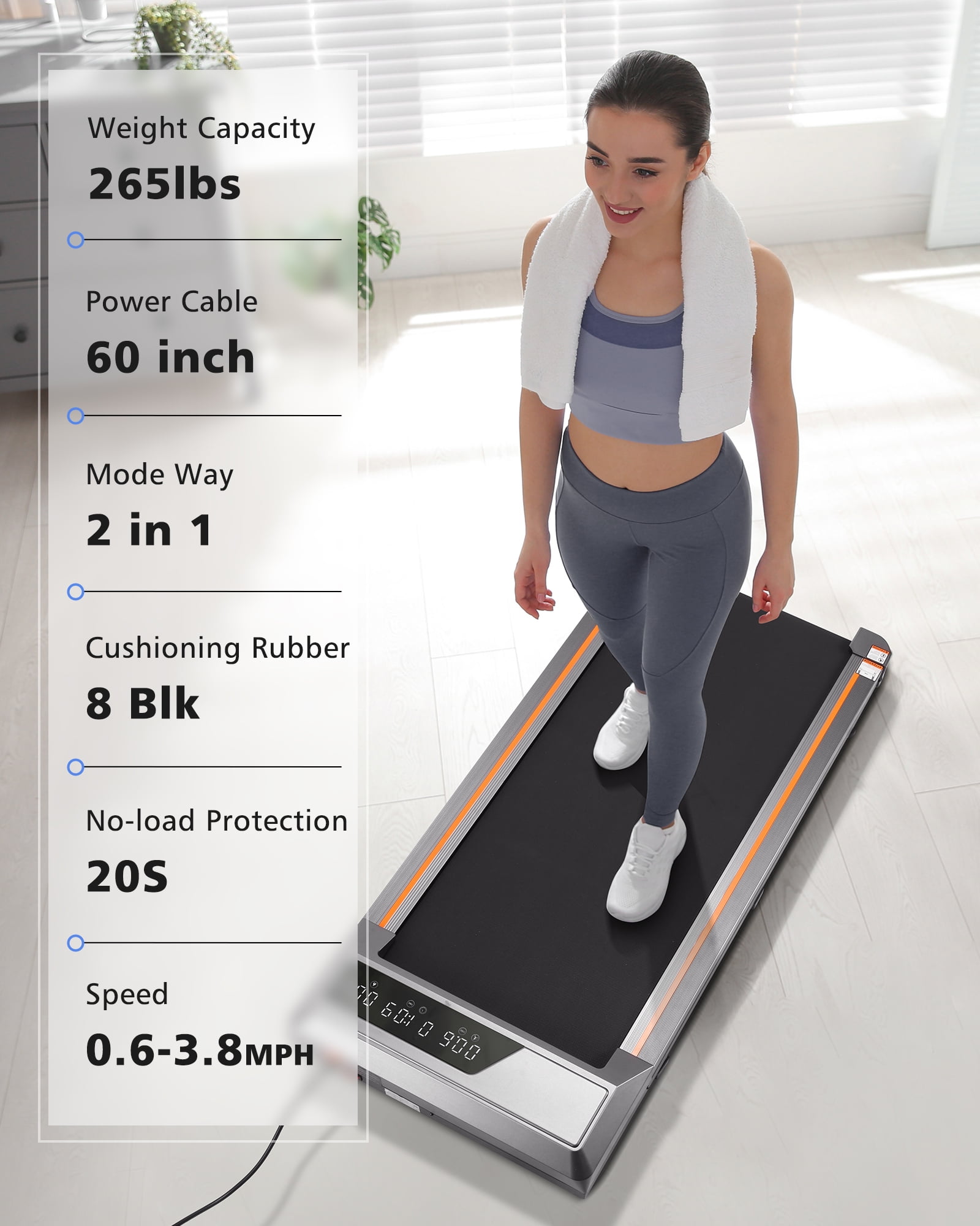 Naipo Treadmill Walking Pad 2.5HP with Large LCD Display Portable Wheels and Max Capacity 265lb for Home Use - Image 12