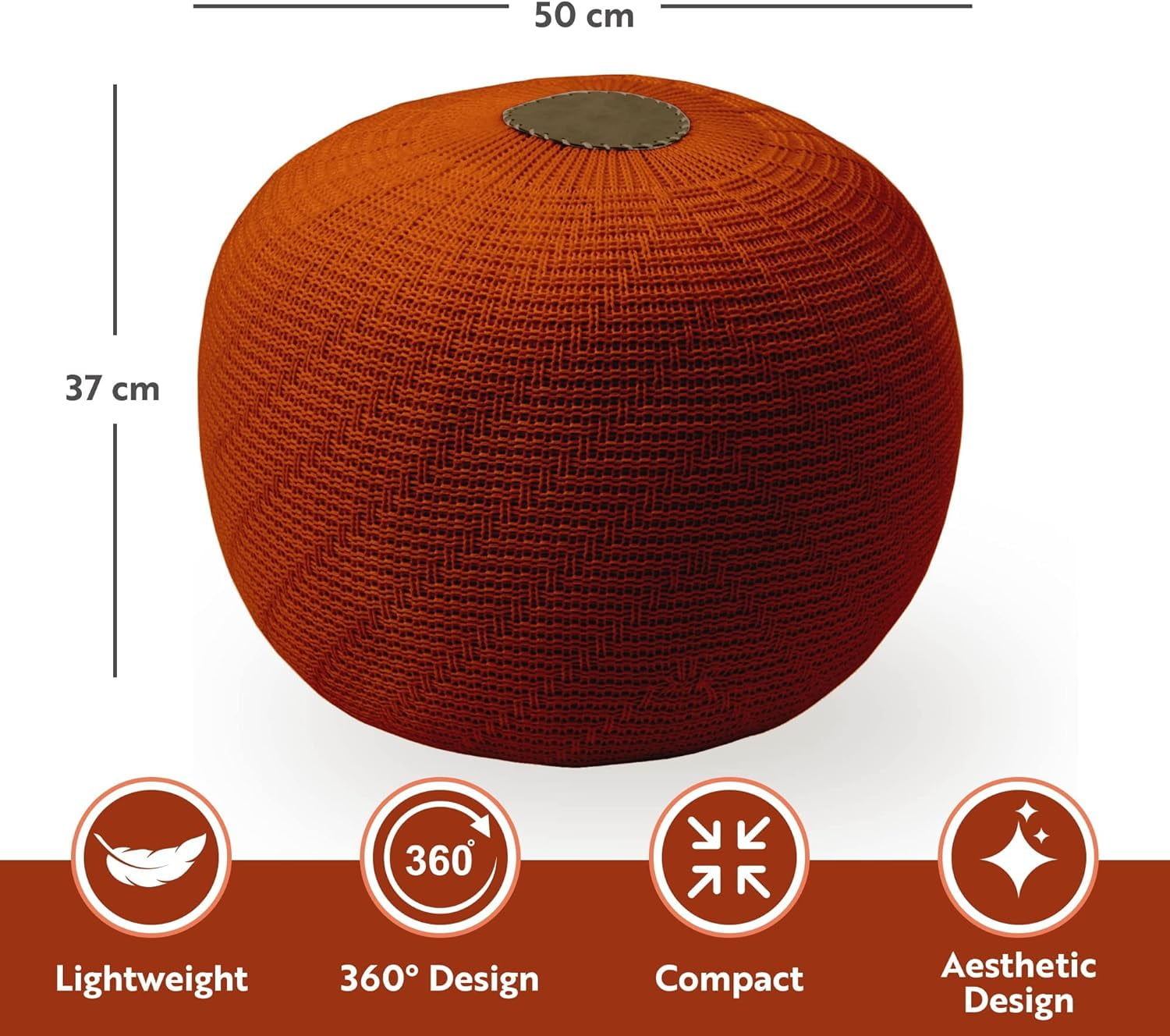 English Home Round Ottoman Pouf Foot Stool Large Knitted Pouffe Stool Seat Cushion Boho Home Decor Extra Seating Floor Cushion for Living Room, Bedroom, Indoor, Outdoor 37 x 50 cm Terracotta - Image 4