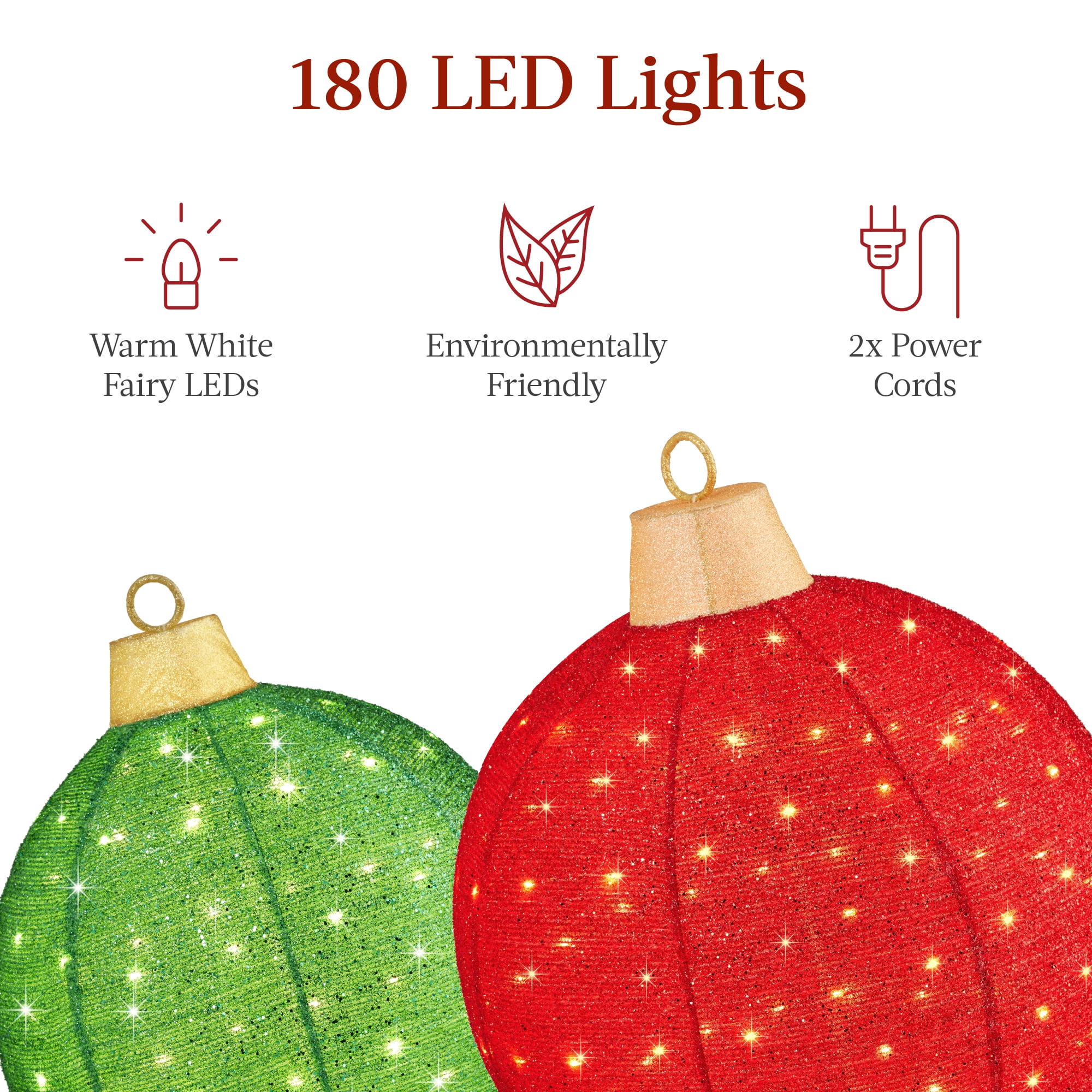 Best Choice Products 2pc Lighted Pop-Up Christmas Ornaments Outdoor Holiday Decoration w/ 180 LED Lights - Red/Green - Image 8