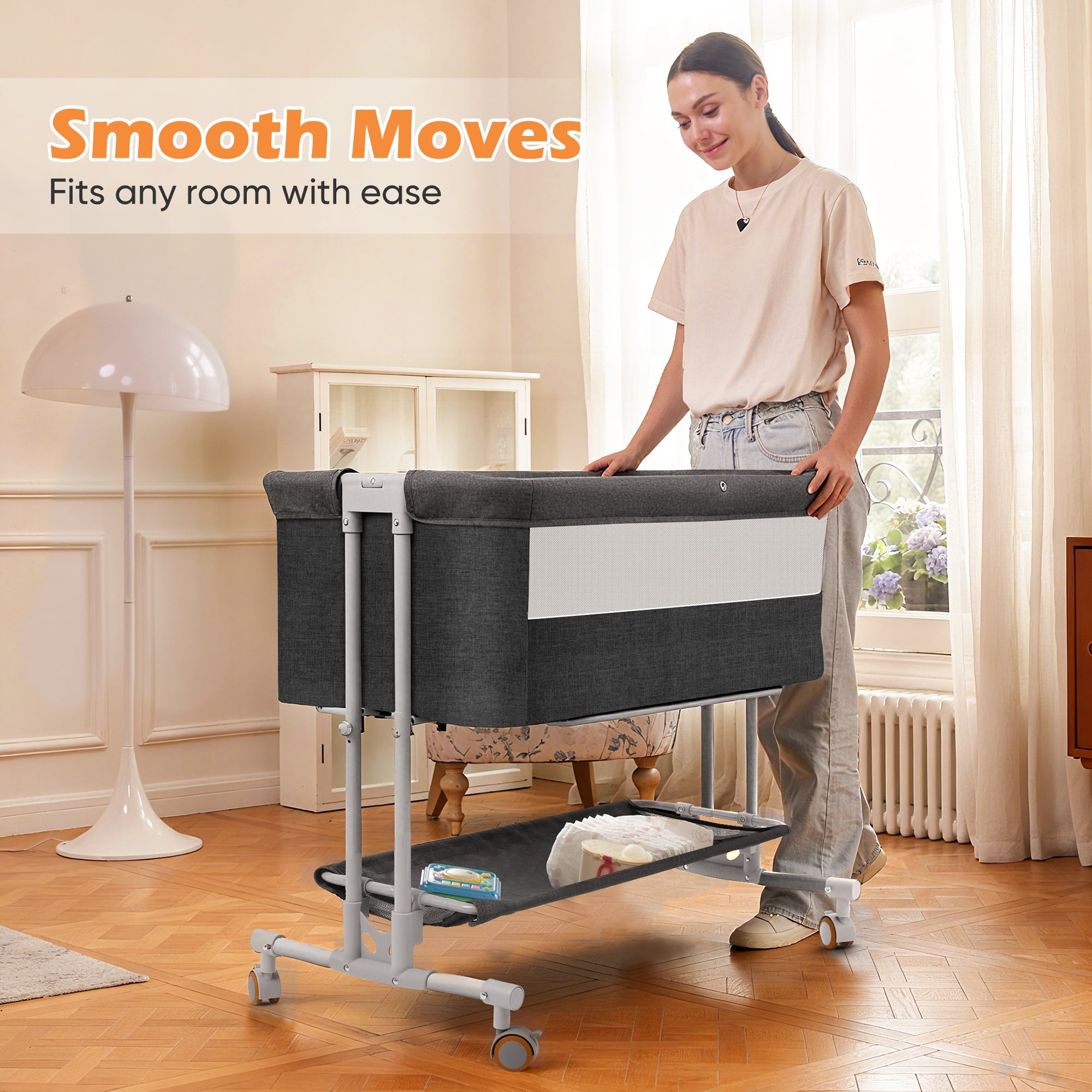 Babyeap Baby Bassinet Bedside Sleeper Bassinet for 0–5 Months Infants, Unisex, Dark Gray - Image 6