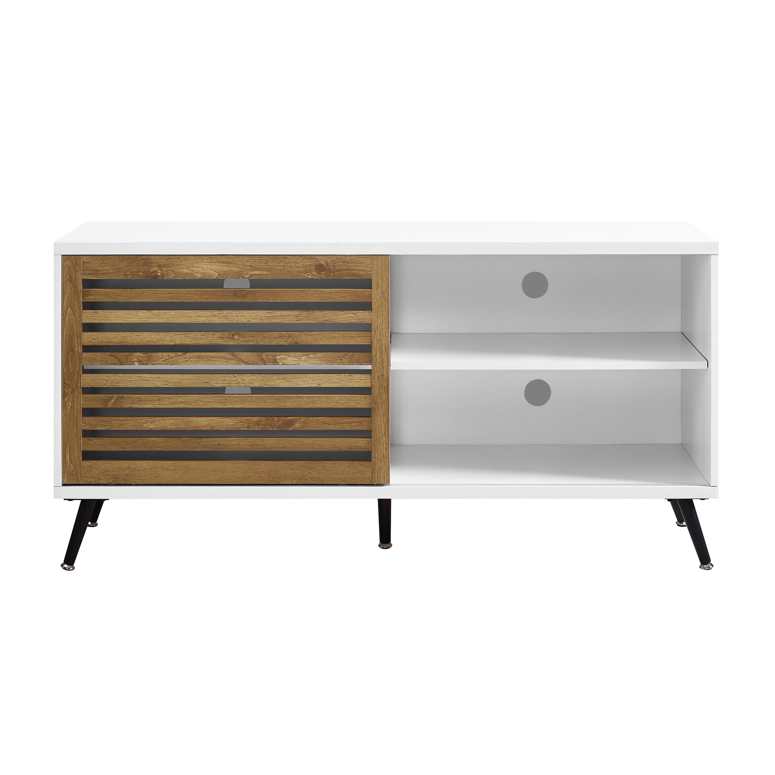 Desert Fields Mid Century Modern TV Stand for TVs up to 58", White/Barnwood - Image 4