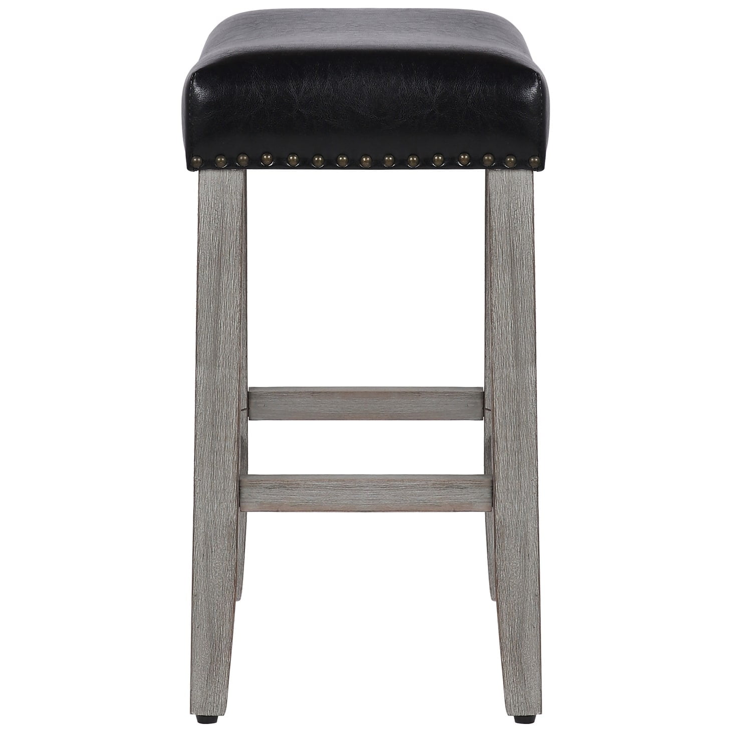 Polytrends Jameson Upholstered Polyester Gray 24 Inch Counter Stool Antique Gray/Black Wood Rubberwood Footrest Leather Glam - Image 5