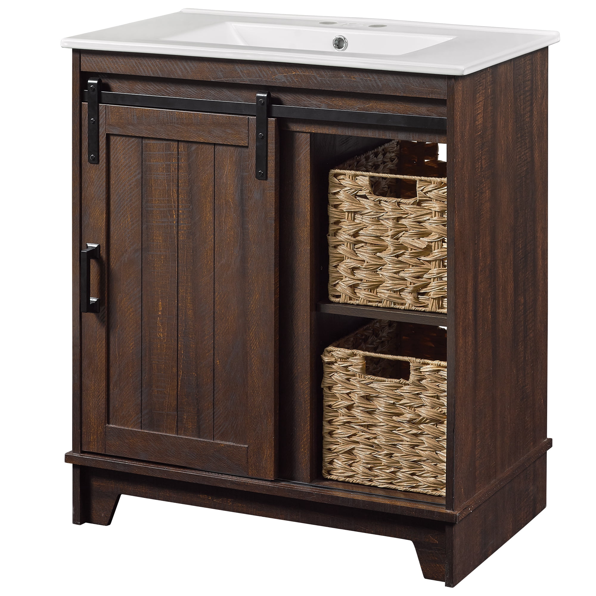 Twin Star Home 30" Sliding Barn Door Single Bathroom Vanity with Woven Baskets - Image 2