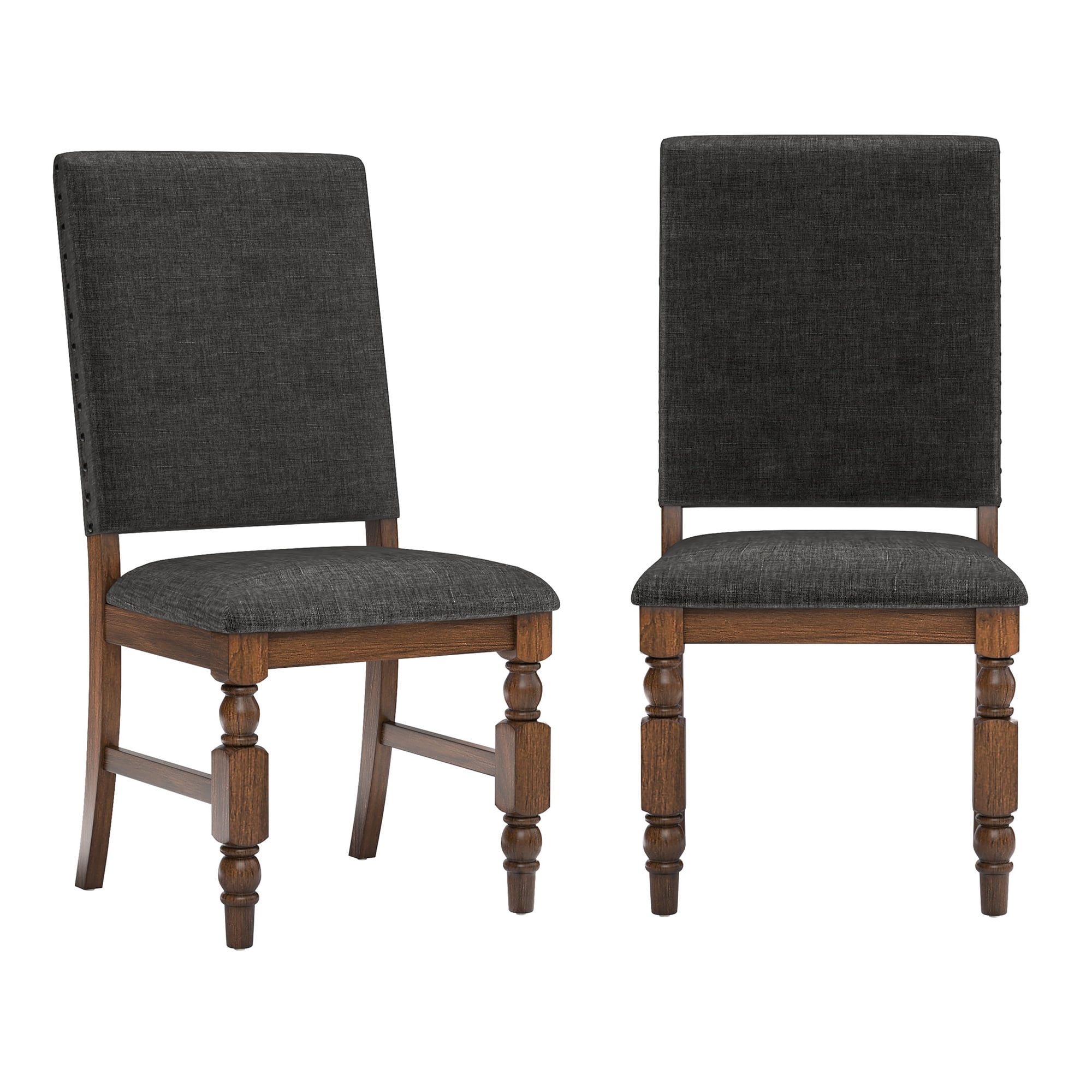 Weston Home Patterson Dark Oak Finish Upholstered Dining Chairs, Dark Grey Linen (Set of 2) - Image 4