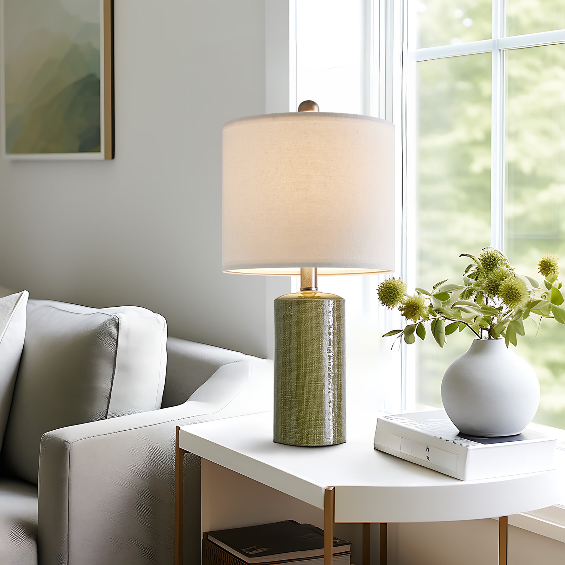 Oneach Modern Table Lamp Set of 2 for Living Room 20.25" Farmhouse Green Ceramic Bedside Nightstand Lamps for Bedroom - Image 6