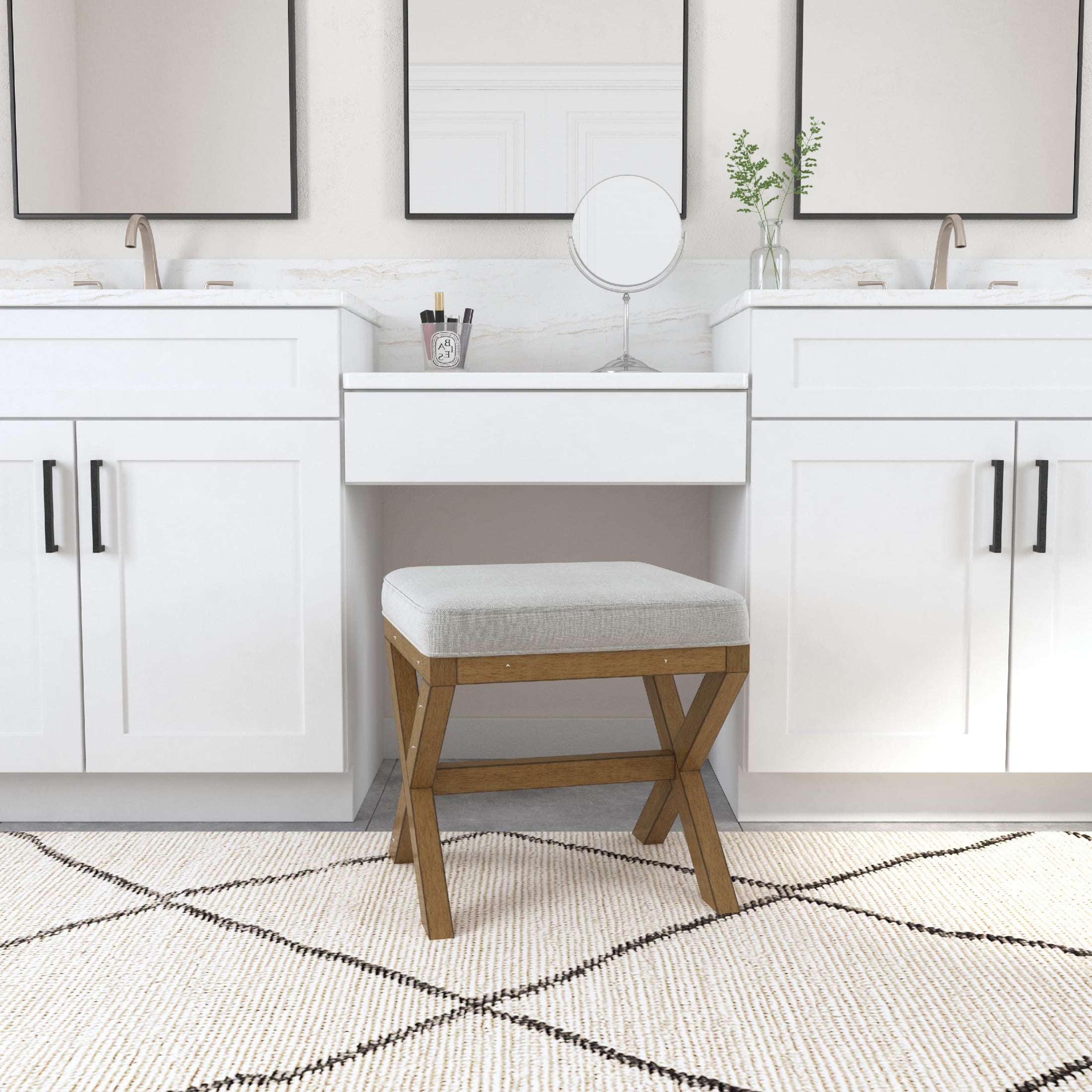 Hillsdale Furniture Somerset Backless Wood Vanity Stool, Dark Driftwood - Image 10