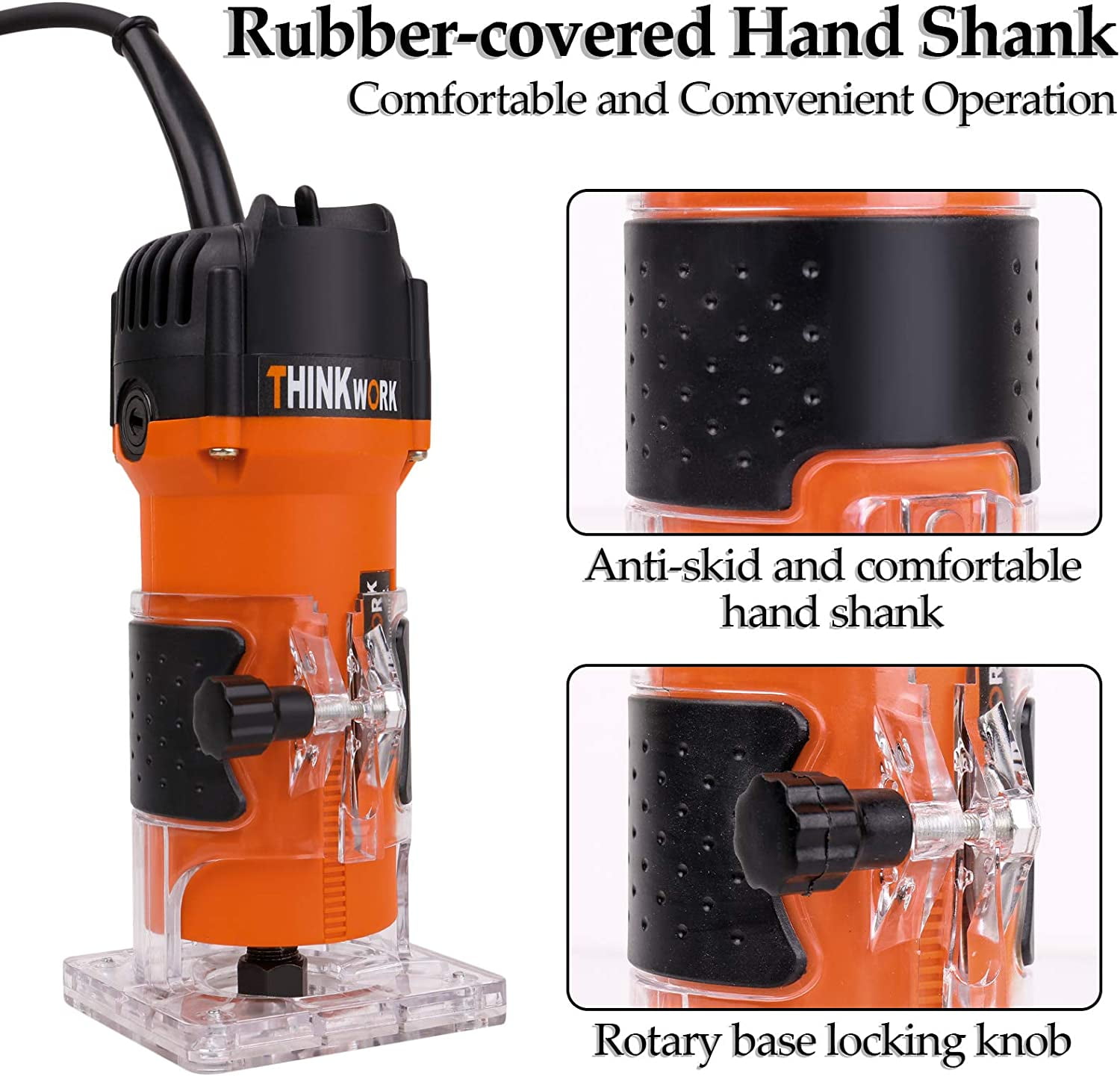 THINKWORK Compact Wood Router | 6.5-Amp 1.25HP Palm Router with 15-Piece 1/4" Router Bits Set & Accessories | 30000 RPM for Wood Trimming, DIY & Professional Projects - Image 4