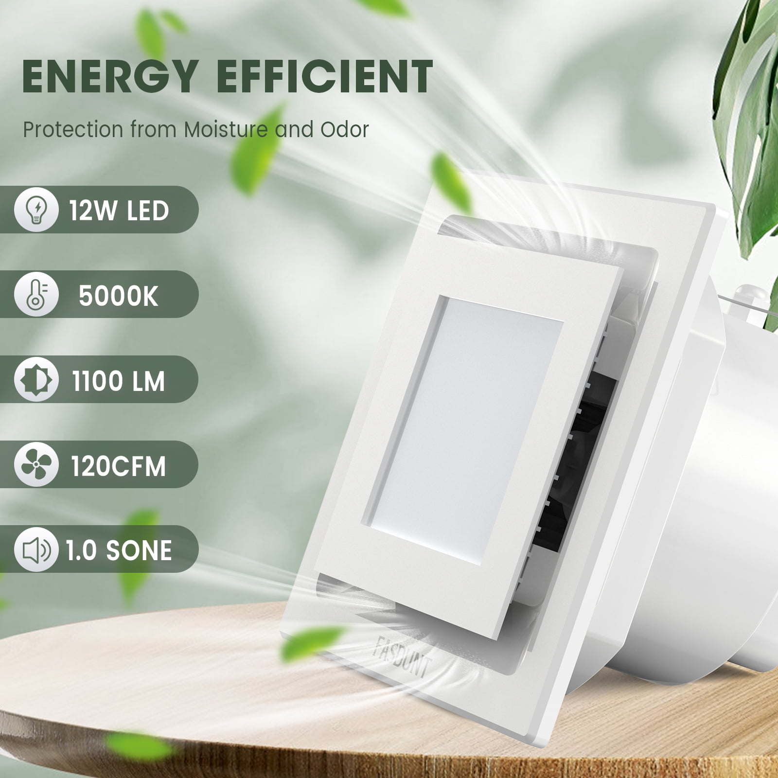 FASDUNT Bathroom Exhaust Fan with Light, 12W Bathroom Fan with LED Light Combo, 120 CFM 1.0 Sones Quiet Ventilation Fan and Light Combo 5000K for Home Bath Office Hotel, White - Image 9