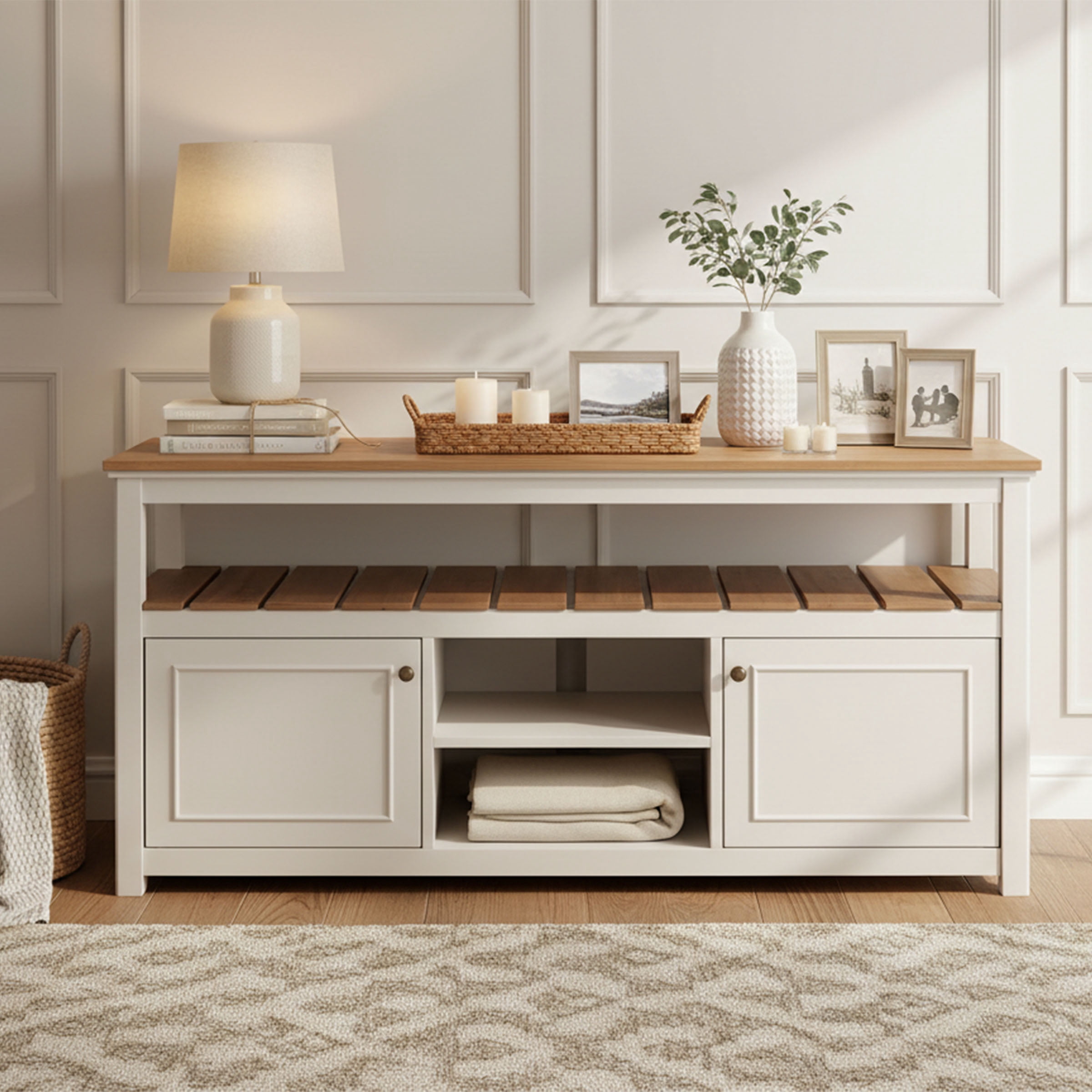 Alaterre Furniture Savannah TV Stand with Storage - Accommodates 60 Inch Flat Screen TVs - Entertainment Center - Coastal and Modern Farmhouse Living Room Furniture (Ivory) - Image 6