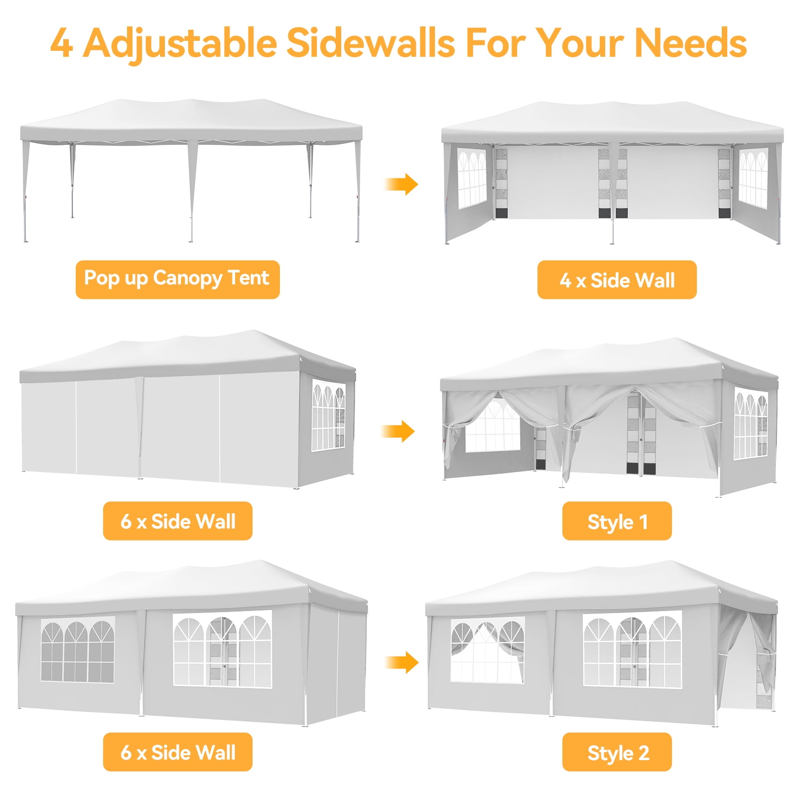 VECUKTY 10 x 20ft Pop up Canopy Tent with 6 Sidewalls, Wheeled Bag, Shelter for Outdoor Shade,White - Image 9