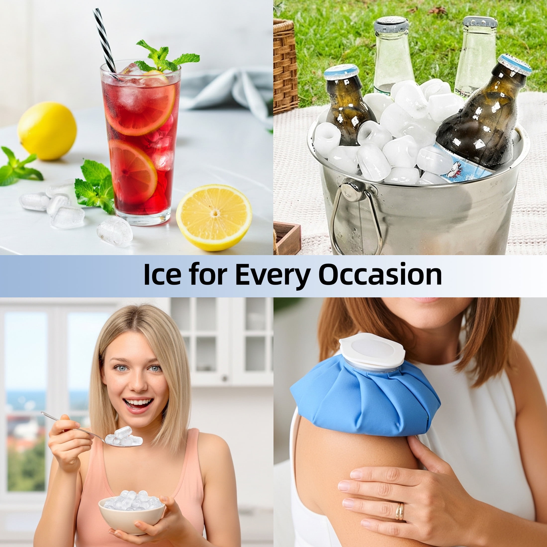 Auseo Countertop Ice Maker, 2 Sizes of Bullet Ice, 26Lbs/24H, 8 Ice Cubes in 6 Mins, Portable Ice Machine with Self-Cleaning for Home/Party/Travel/Camping (Black) - Image 6