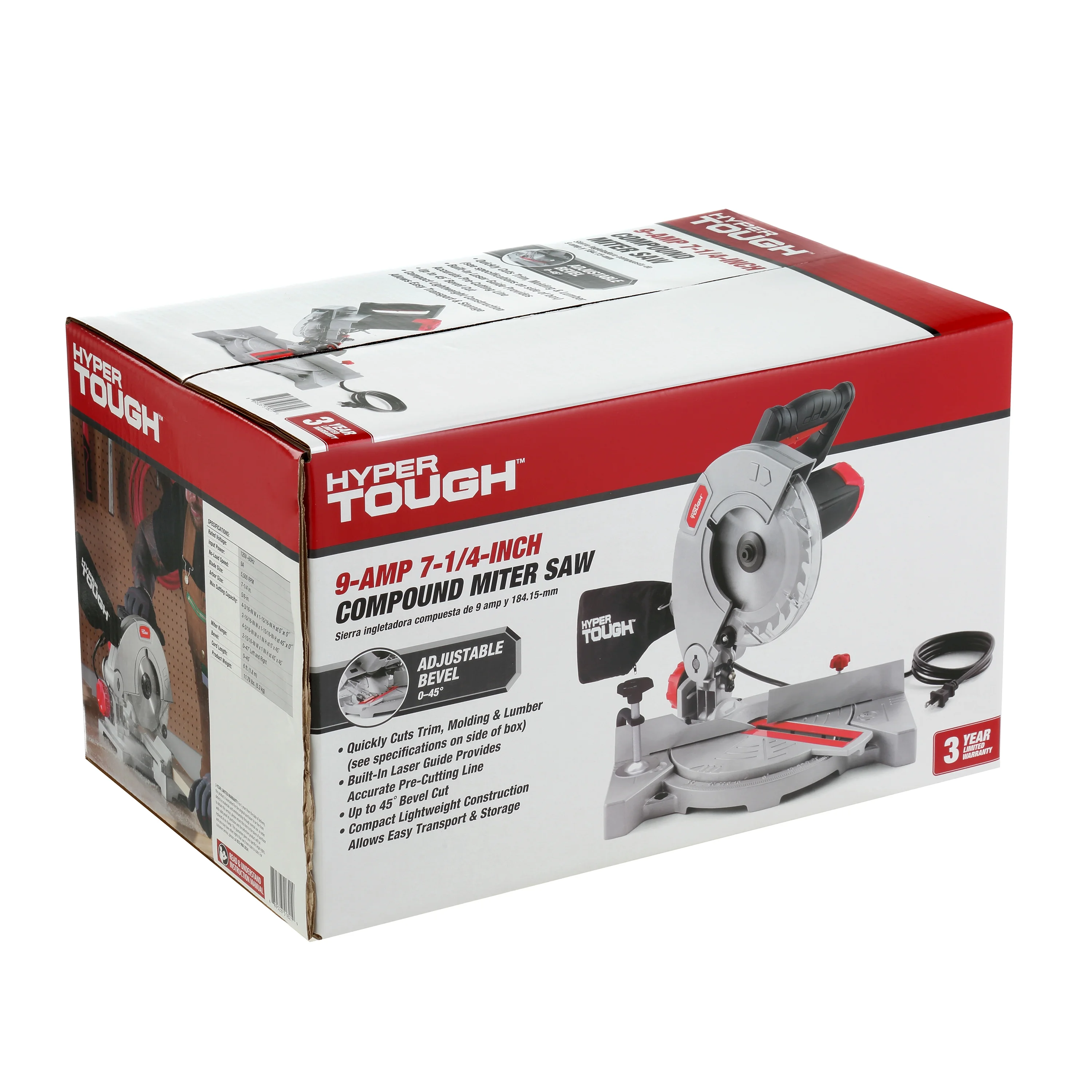 Hyper Tough 7-1/4 Inch 9 Amp Corded Compound Miter Saw, Laser Guide, New Condition - Image 3
