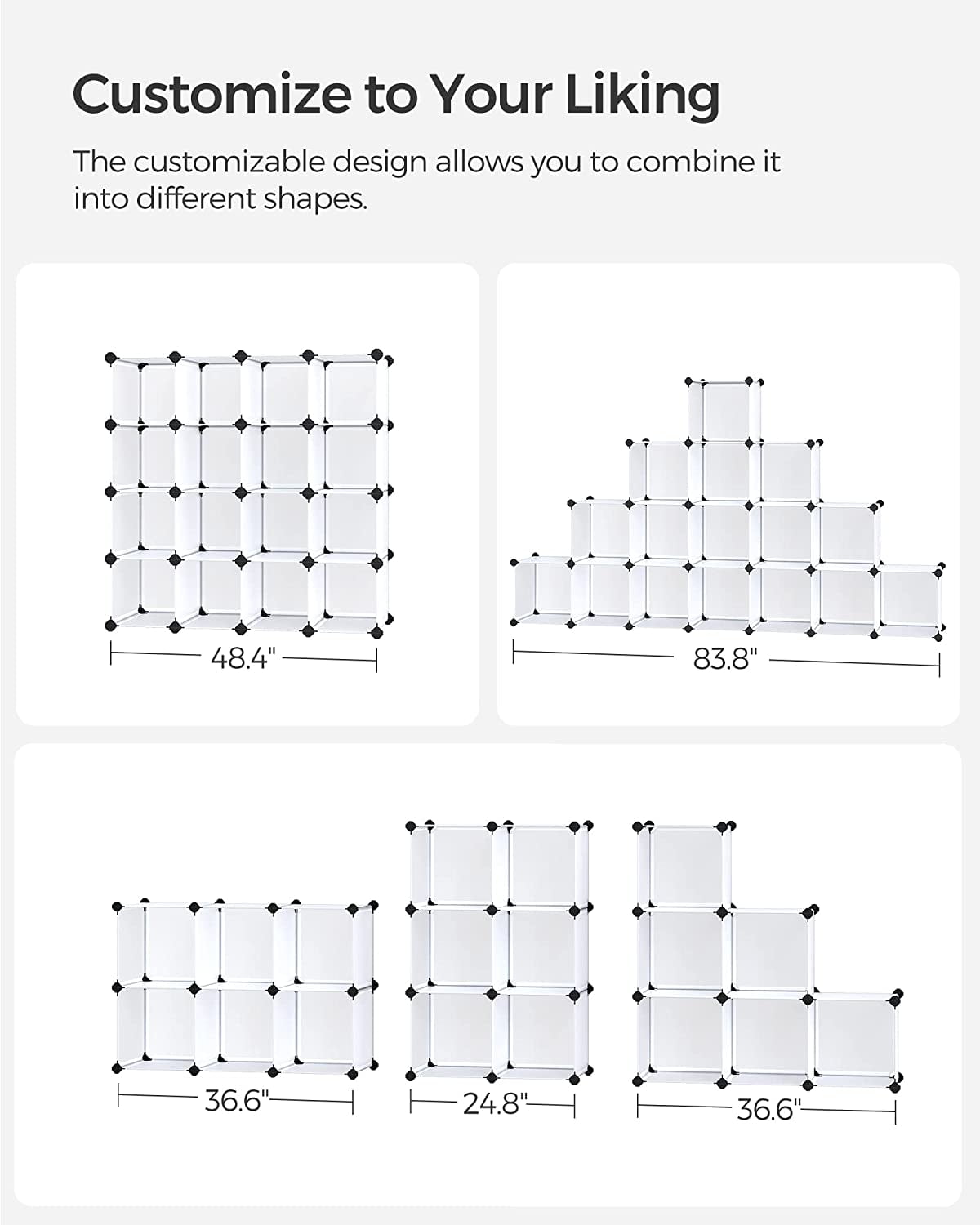 DIY 16 Cube Storage Organizer Shelf Closet Cubbie Storage Bookcase for Bedroom Living Room White Translucent - Image 6