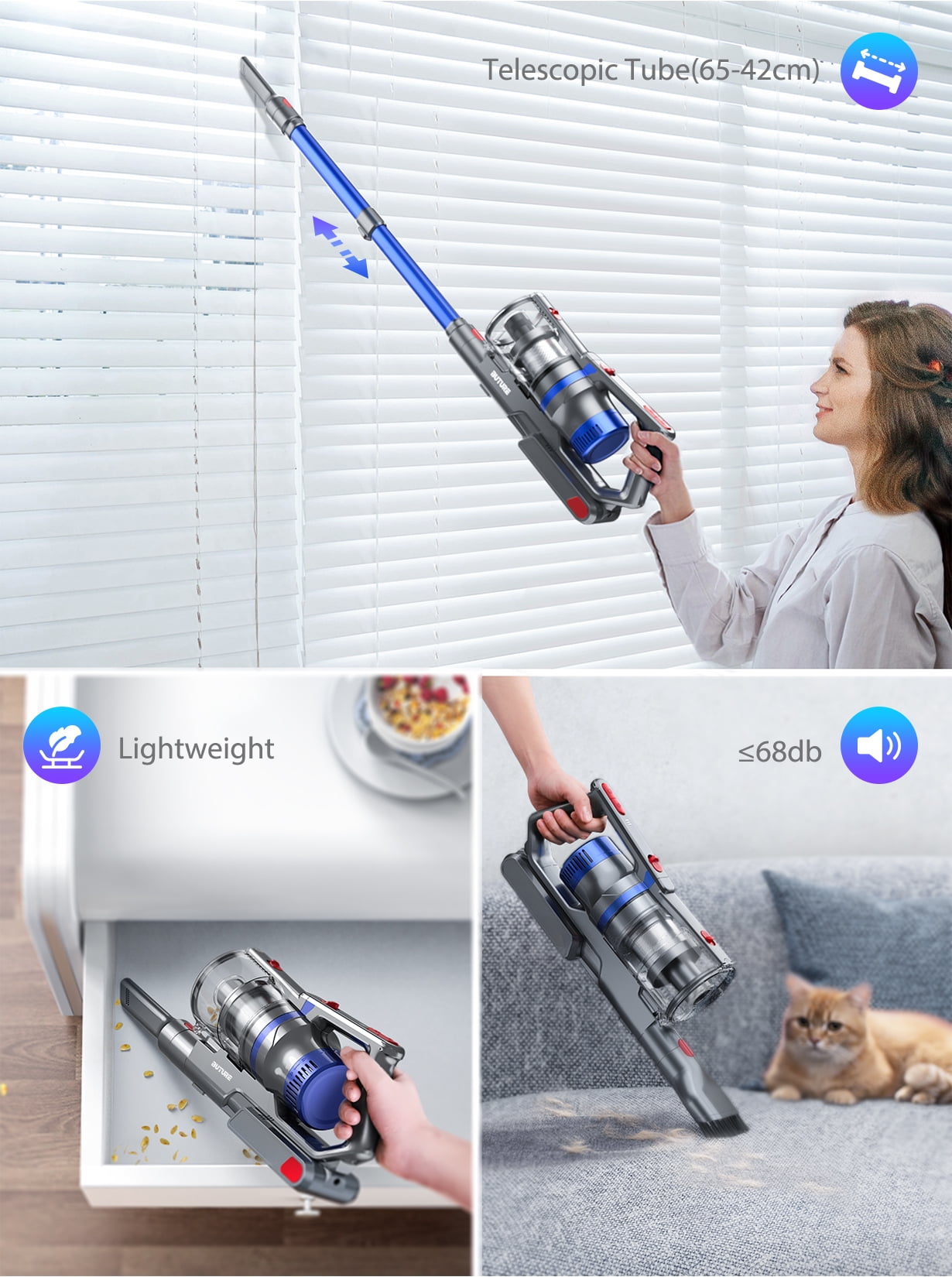 Buture Cordless Vacuum Cleaner 55Mins 400W 33KPA Anti-Winding Stick Vacuum Cleaners for Carpets Har Floor Pet Hair - Image 10