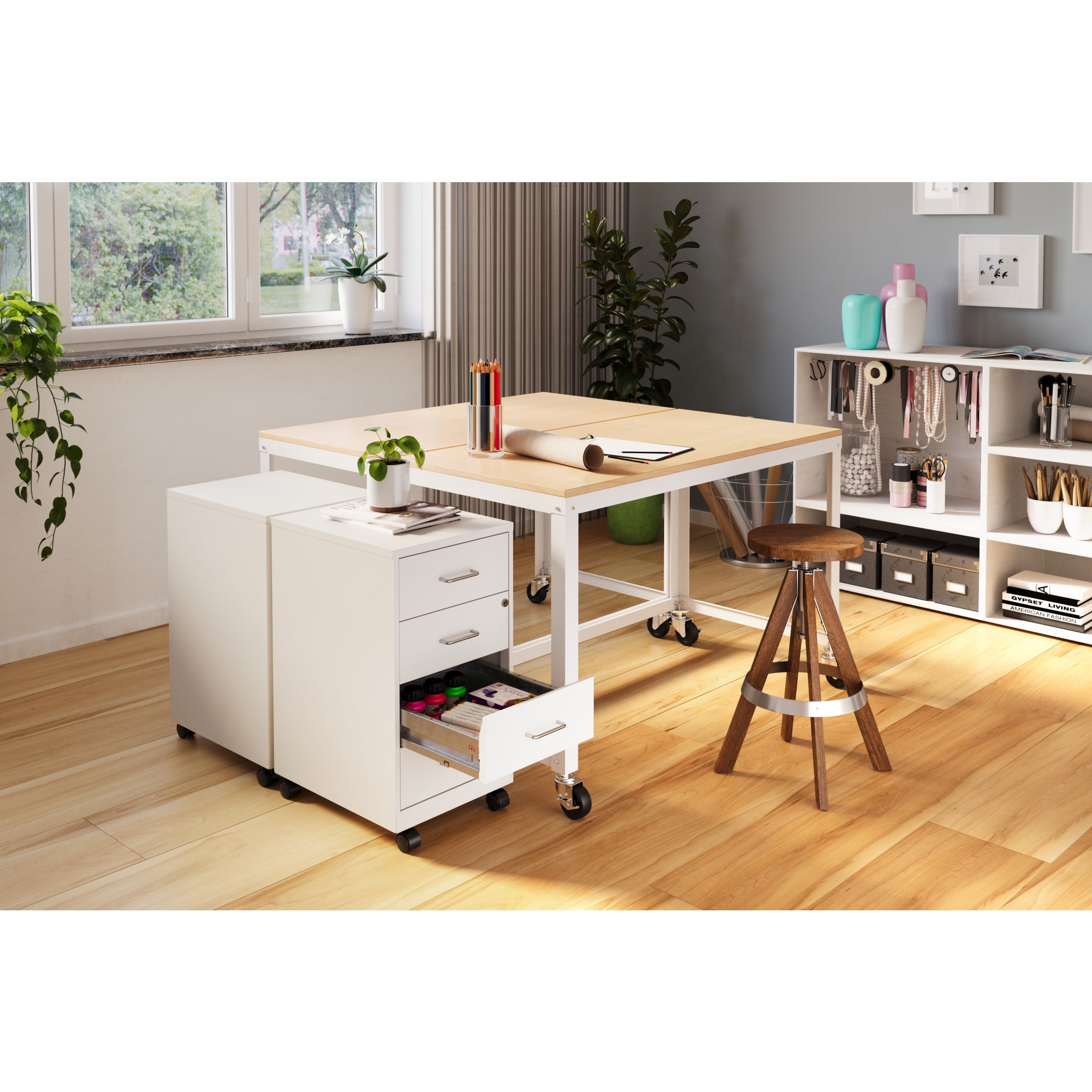 Space Solutions 18" Deep 4 Drawer Metal Mobile Organizer, 4 Box Drawers, Locking, White - Image 8