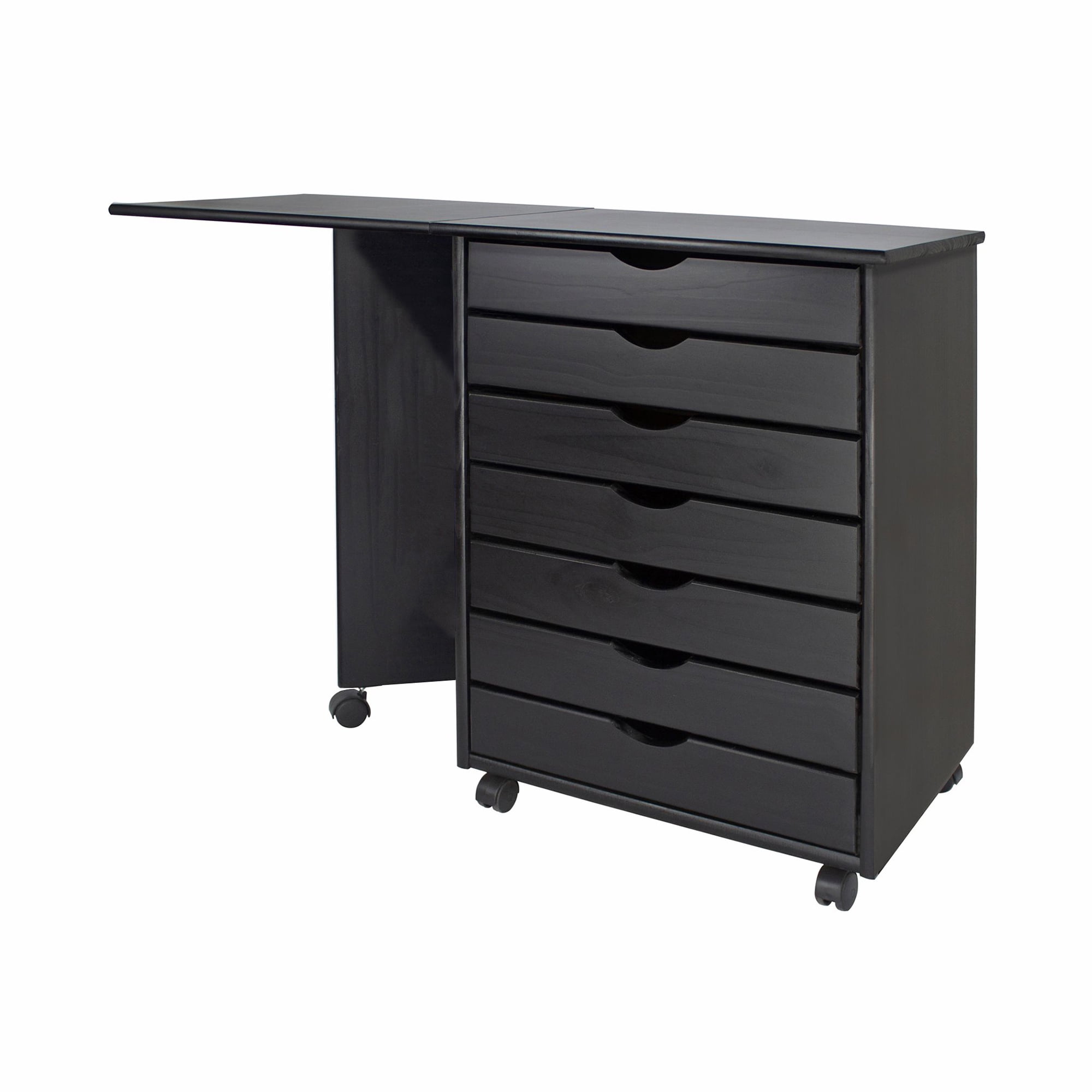 Jela Solid Wood 7 Drawer Gate Leg Roll Cart Desk in Black - Image 5