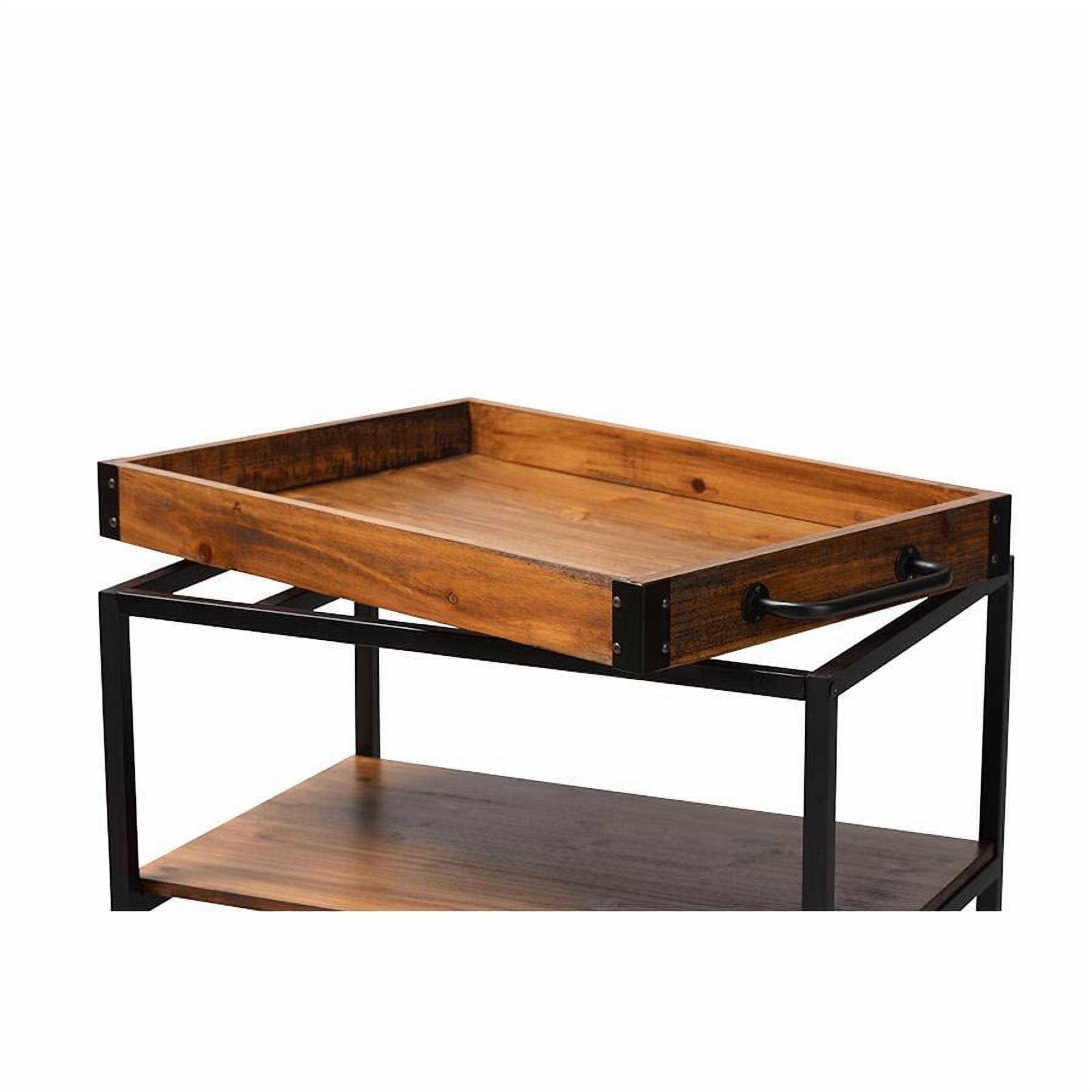 Baxton Studio Capri Vintage Rustic Industrial Oak Brown and Black Finished Mobile Metal Bar Cart with Stemware Rack - Image 5