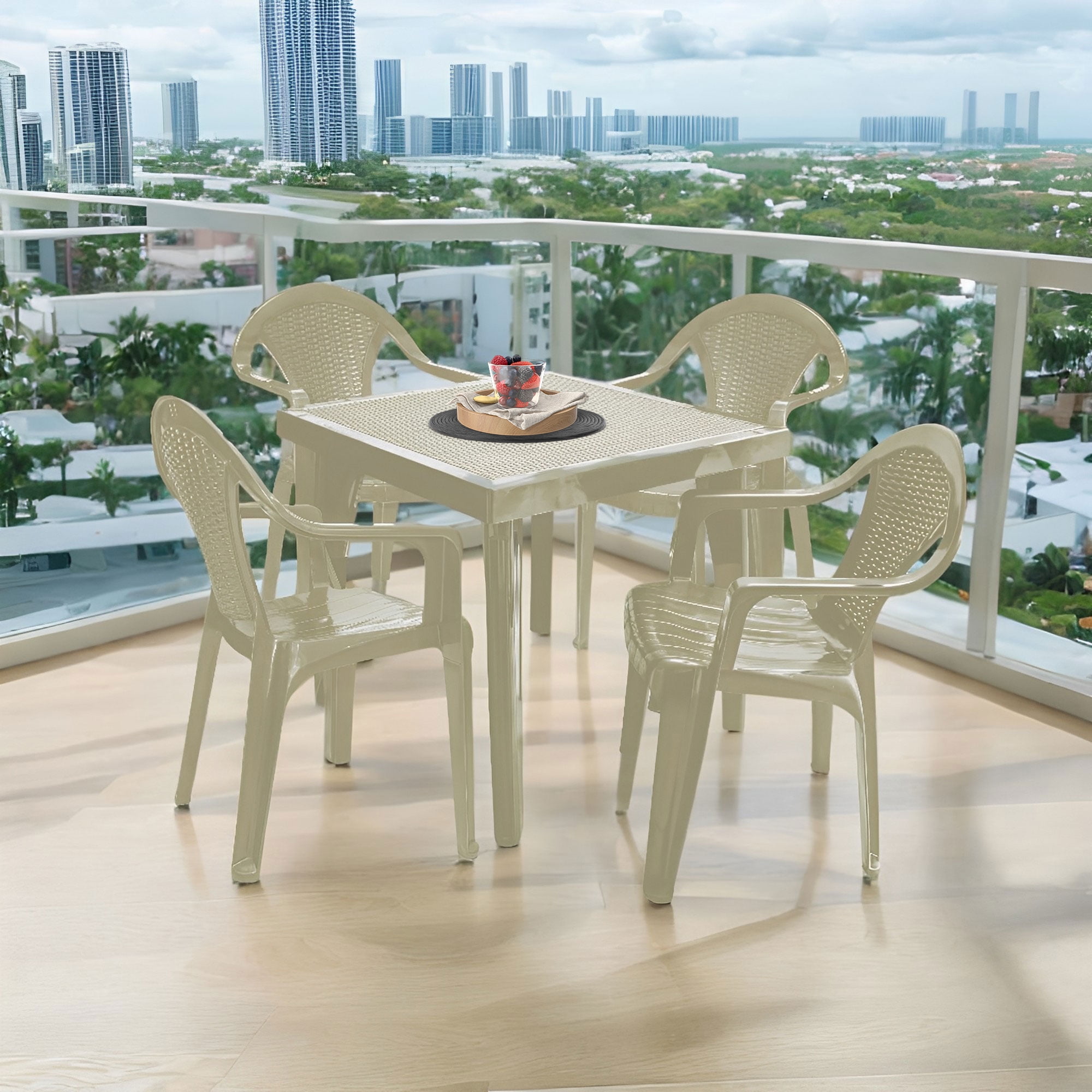 MQ Infinity PP Resin 5 - Piece Outdoor Patio Table and Chairs Set, Taupe - Image 10