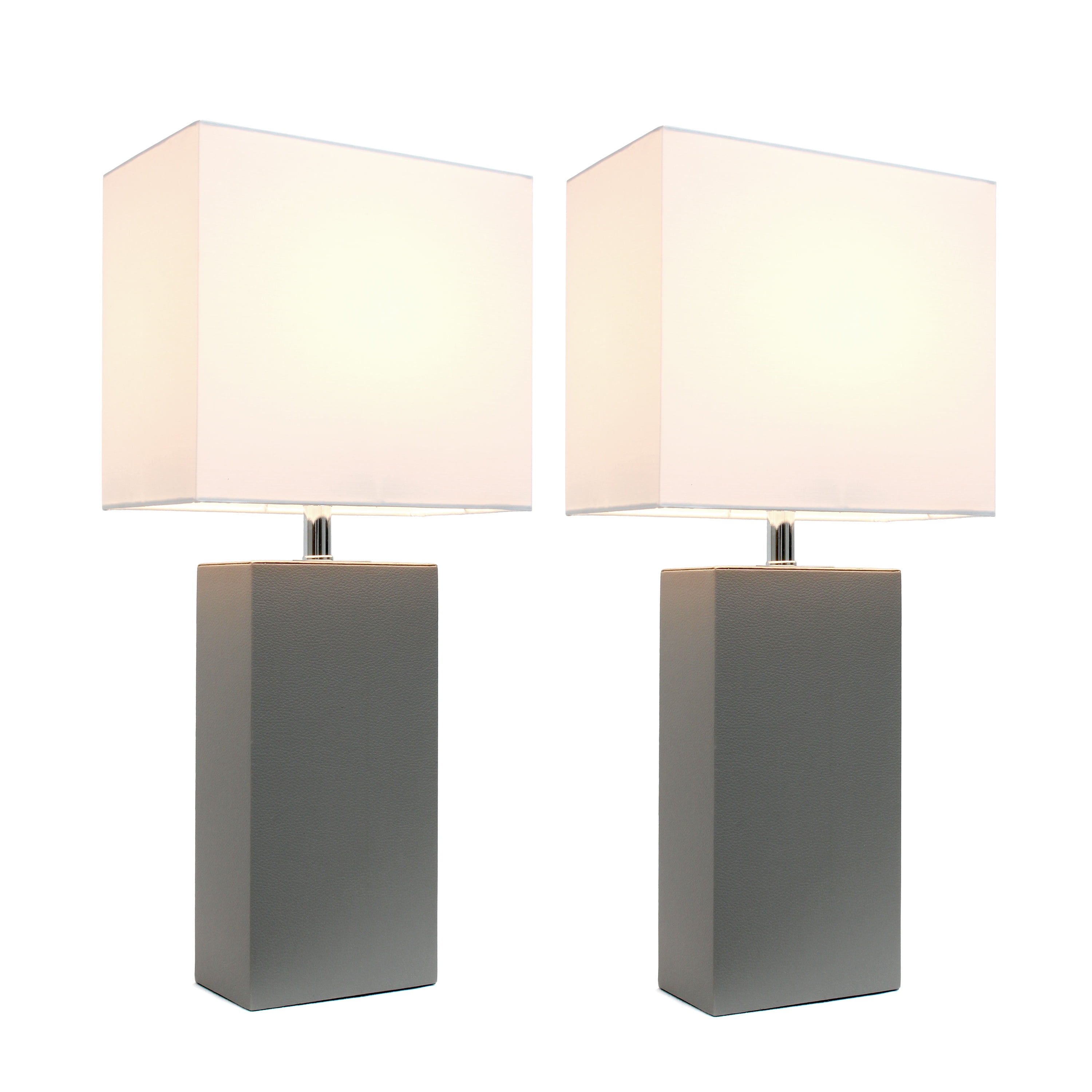 Elegant Designs Leather Table Lamp 2 Pack in Gray with White Shade - Image 2