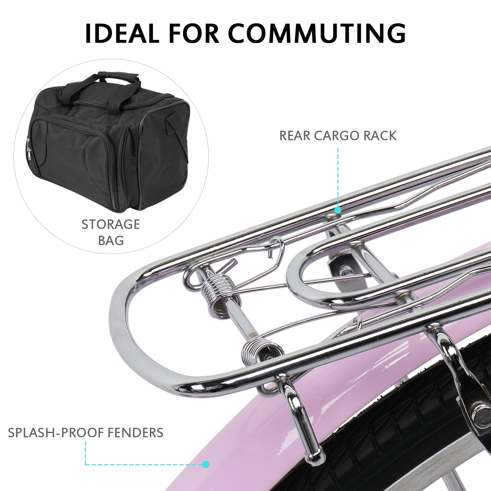 Ktaxon 26in Urban Commuter City Bike, Shimano 7 Speed Adult Road Bicycle, Pink - Image 6