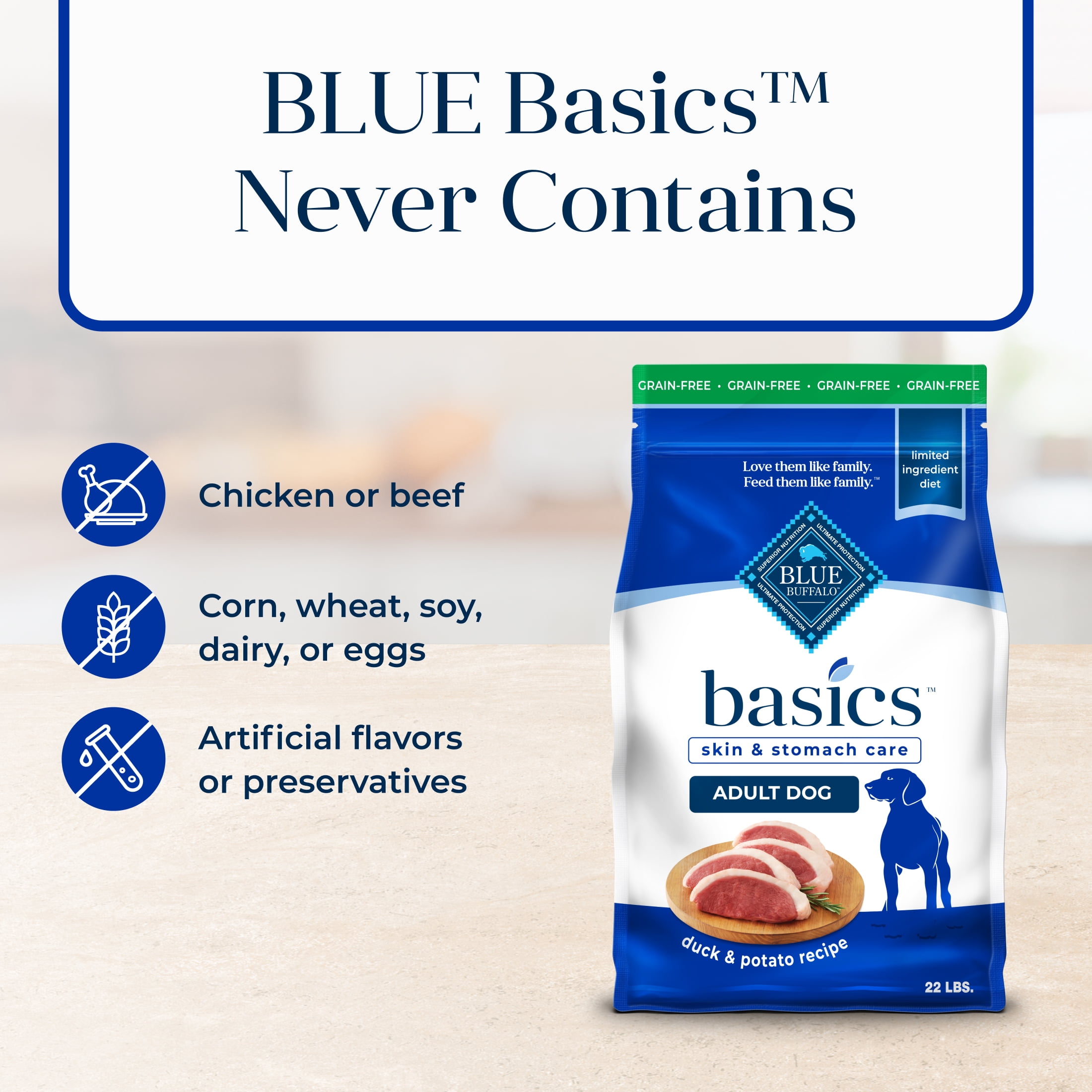 Blue Buffalo Basics Grain-Free Dry Dog Food, Adult, Limited Ingredient Diet, Duck, 22 lbs. - Image 9