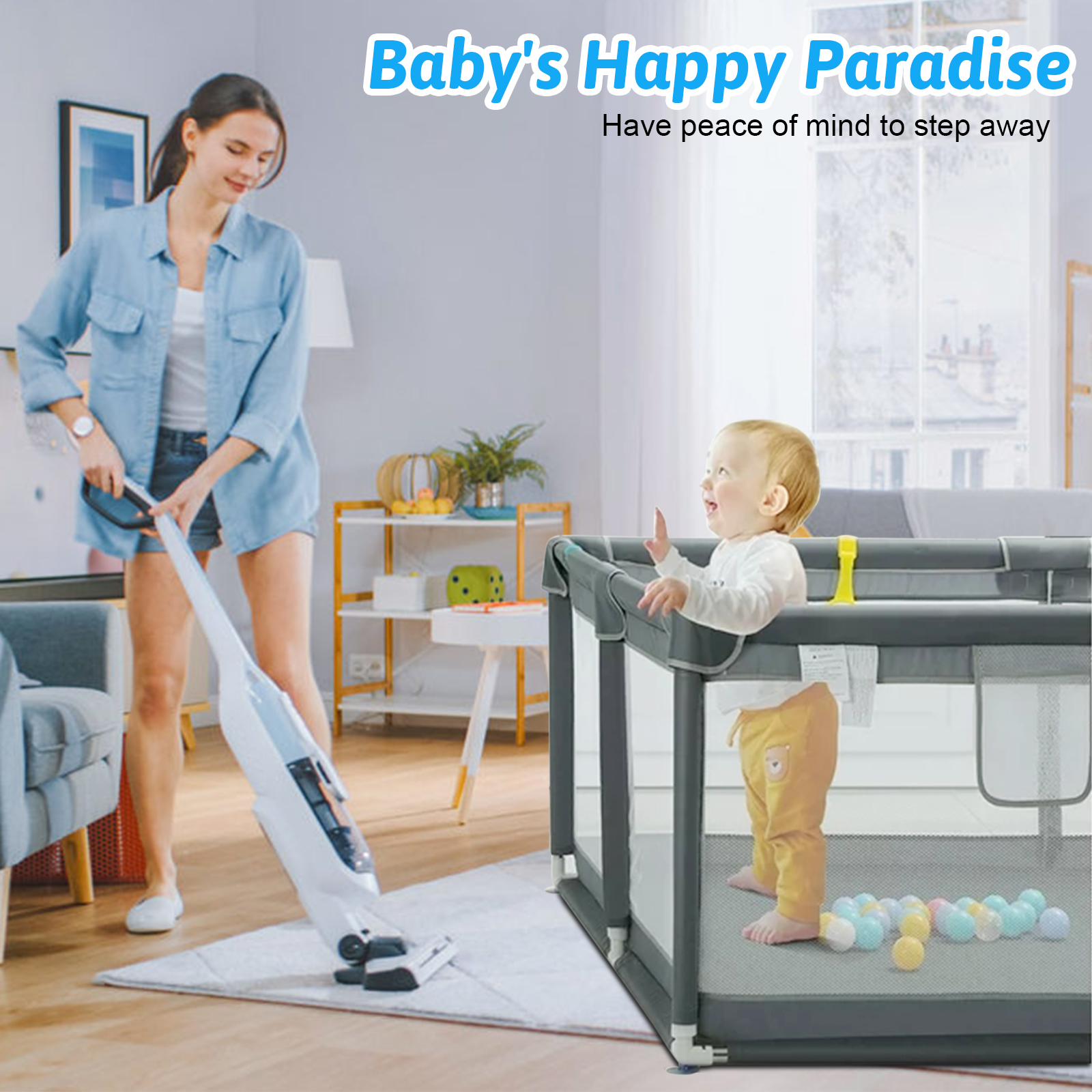 Toyoso Baby Playpen 795926, Extra Large Play Pen Playard for Babies and Toddlers Indoor & Outdoor Safety Play Yard Area, Kid Sturdy Play Center Fence with Soft Breathable Mesh for Toddlers - Image 5