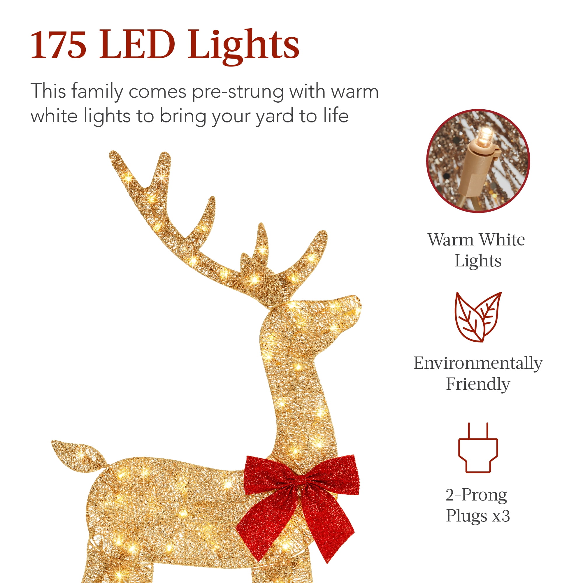 Best Choice Products 3-Piece 2D Deer Family Set, Lighted Christmas Outdoor Decoration w/ 175 Lights, Stakes - Gold - Image 5