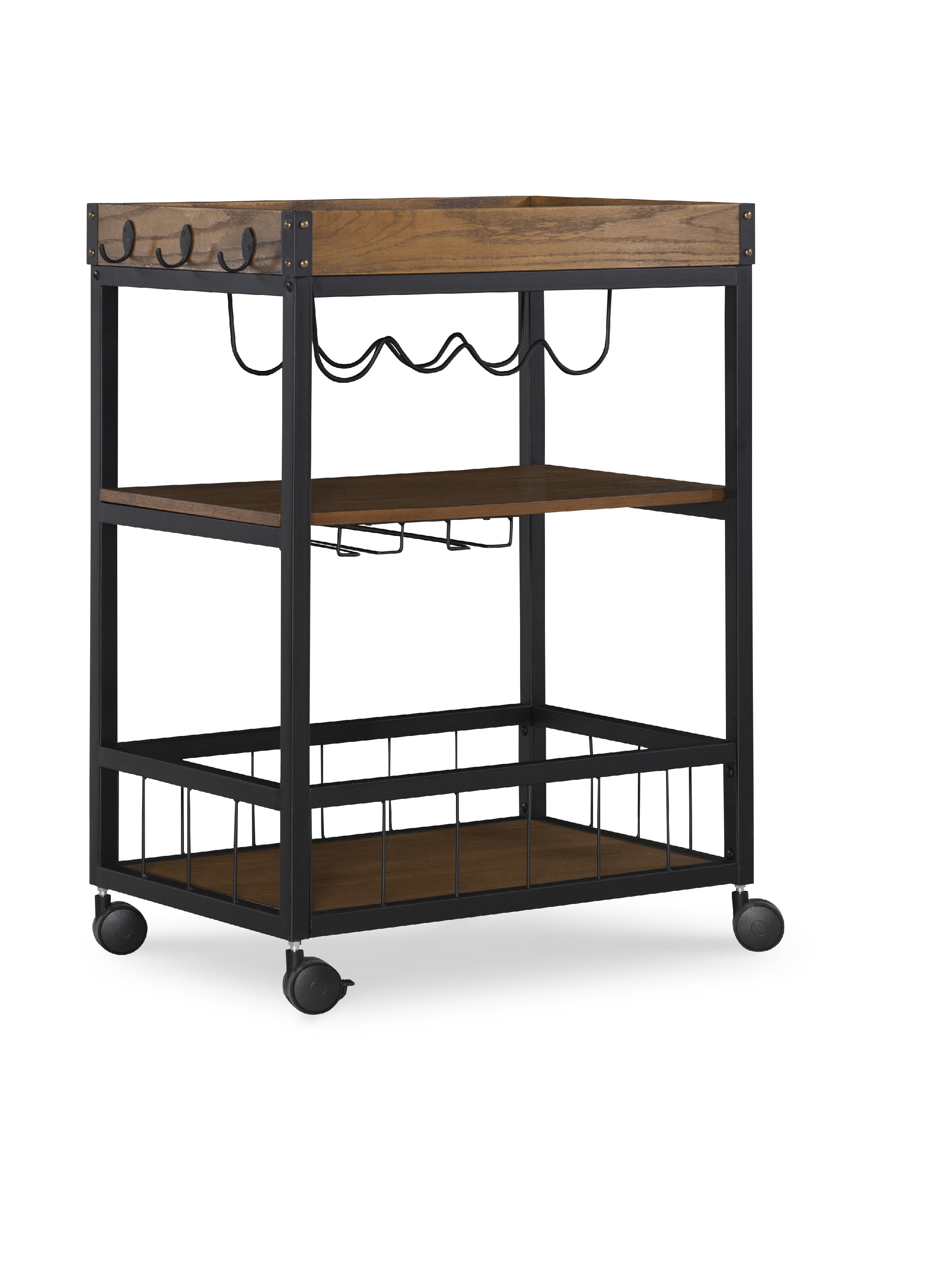 Linon Honton 3-Tier Mobile Bar Cart with Wine Storage & Open Shelving, 36.5" Tall, 43 lb, Black - Image 7