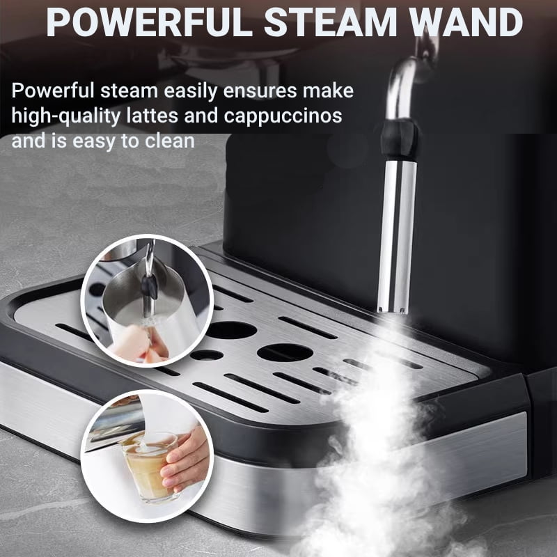 Fyydes Espresso Machine 20 Bar, 1.5L Water Tank with Milk Frother Steam, Stainless Steel Coffee Maker for Espresso, Latte, Mocha, Americano, 1050W, Silver - Image 6