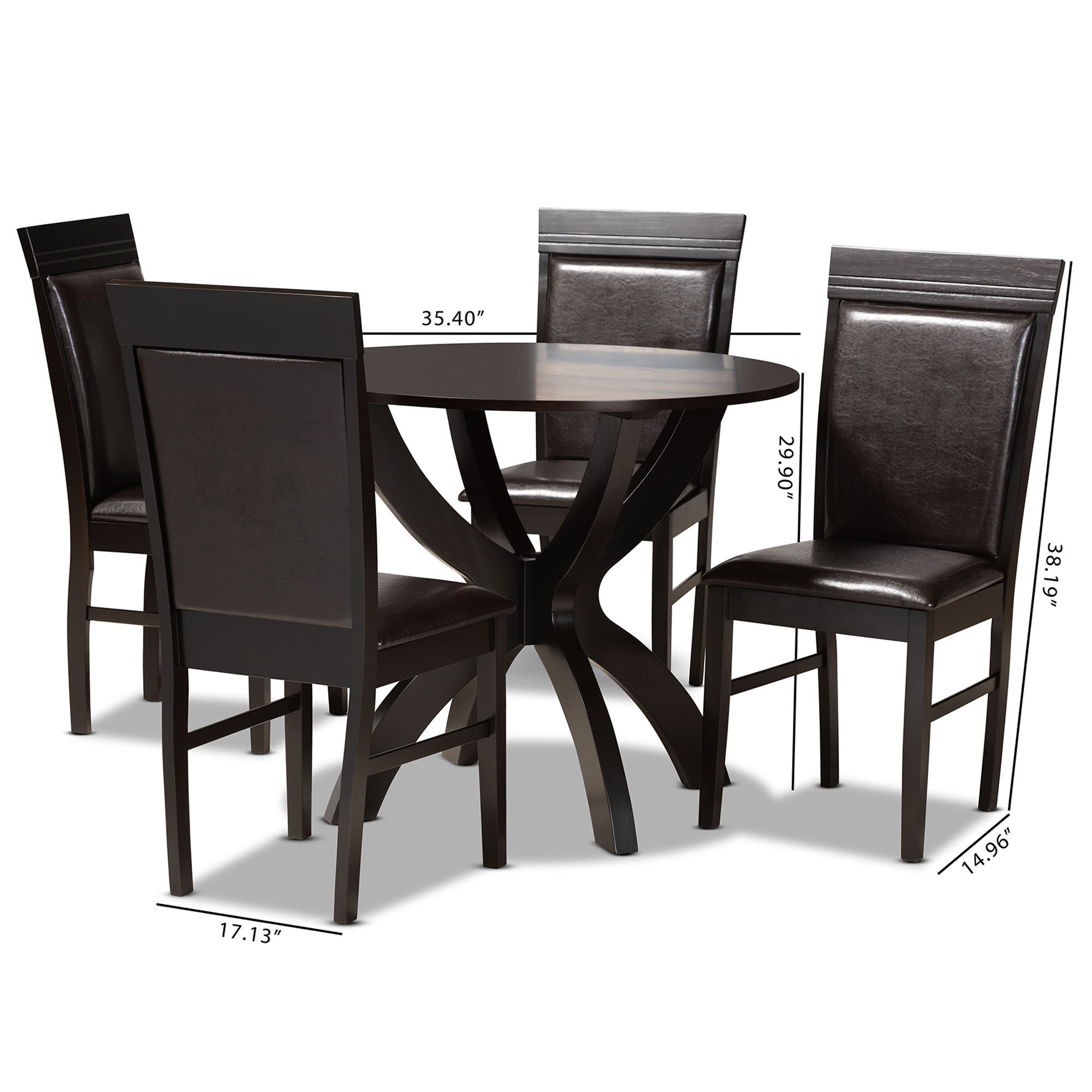 Baxton Studio Ancel Modern and Contemporary Dark Brown Faux Leather Upholstered and Dark Brown Finished Wood 5-Piece Dining Set - Image 7