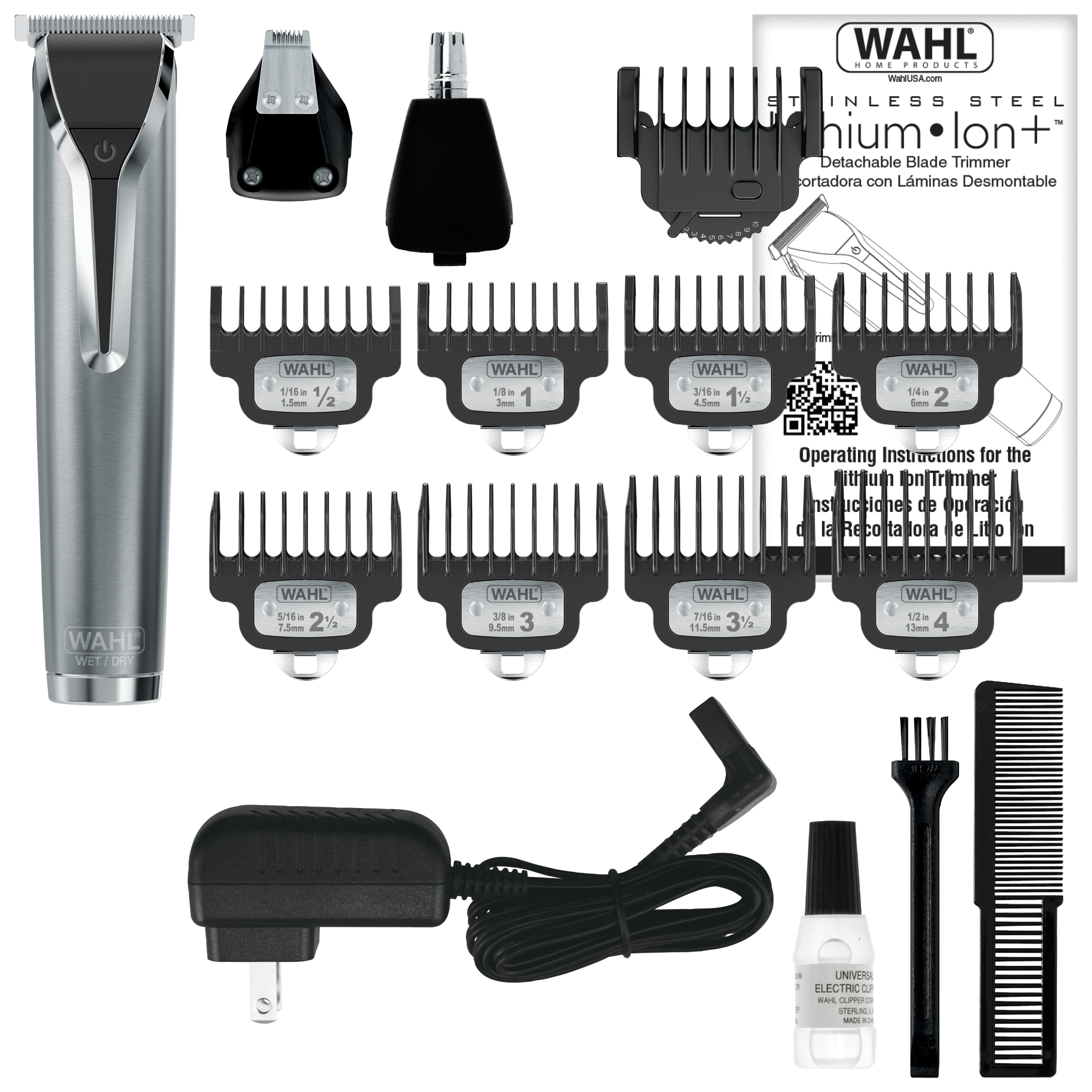 Wahl Lithium Ion Stainless Steel Men's Beard Trimmer, Removeable Blades, Interchangeable heads for Grooming Ear, Nose, Brow and Detail trimming. #9898 - Image 6