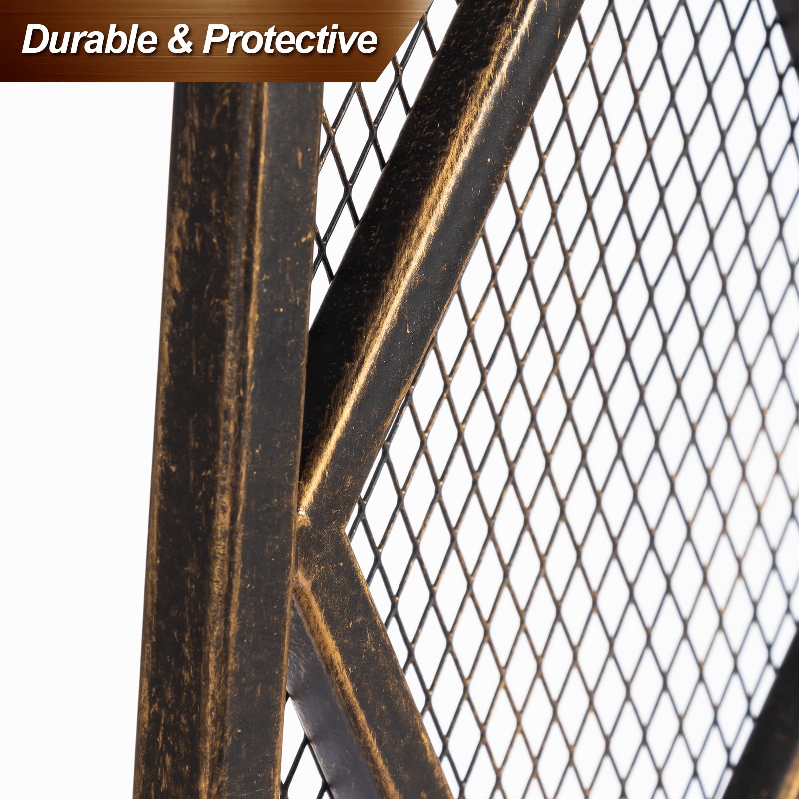 Amagabeli Fireplace Screens for Wood Burning Fireplace Single Panel Wrought Iron Fireplace Cover Fire Spark Guard for Indoor Outdoor Flat Guard Fire Screens for Fireplaces Bronze - Image 5