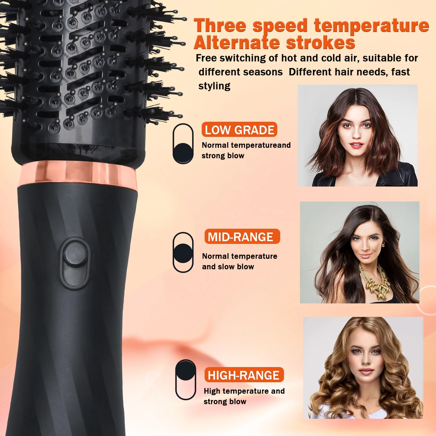 Atopskins 6 in 1 Hot Air Brush, Professional Hair Dryer Brush Blow Dryer Brush Detachable Design Styling Tools 3 Temp for Straightening, Curling and Drying - Image 5