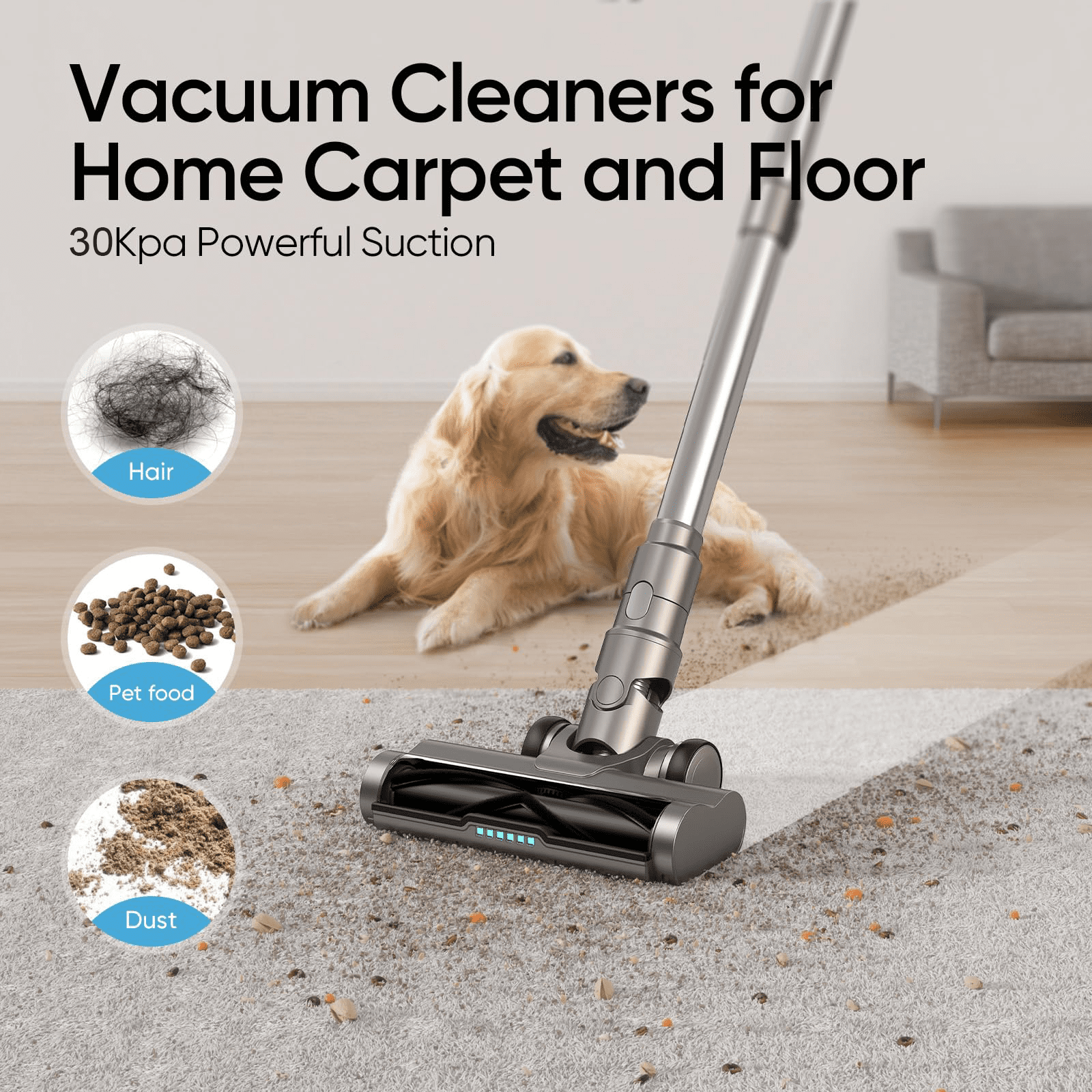 MOOSOO 30kPA Cordless Stick Vacuum Cleaner, Up to 55mins, Anti-Clogging Mode, LED Display - Image 3