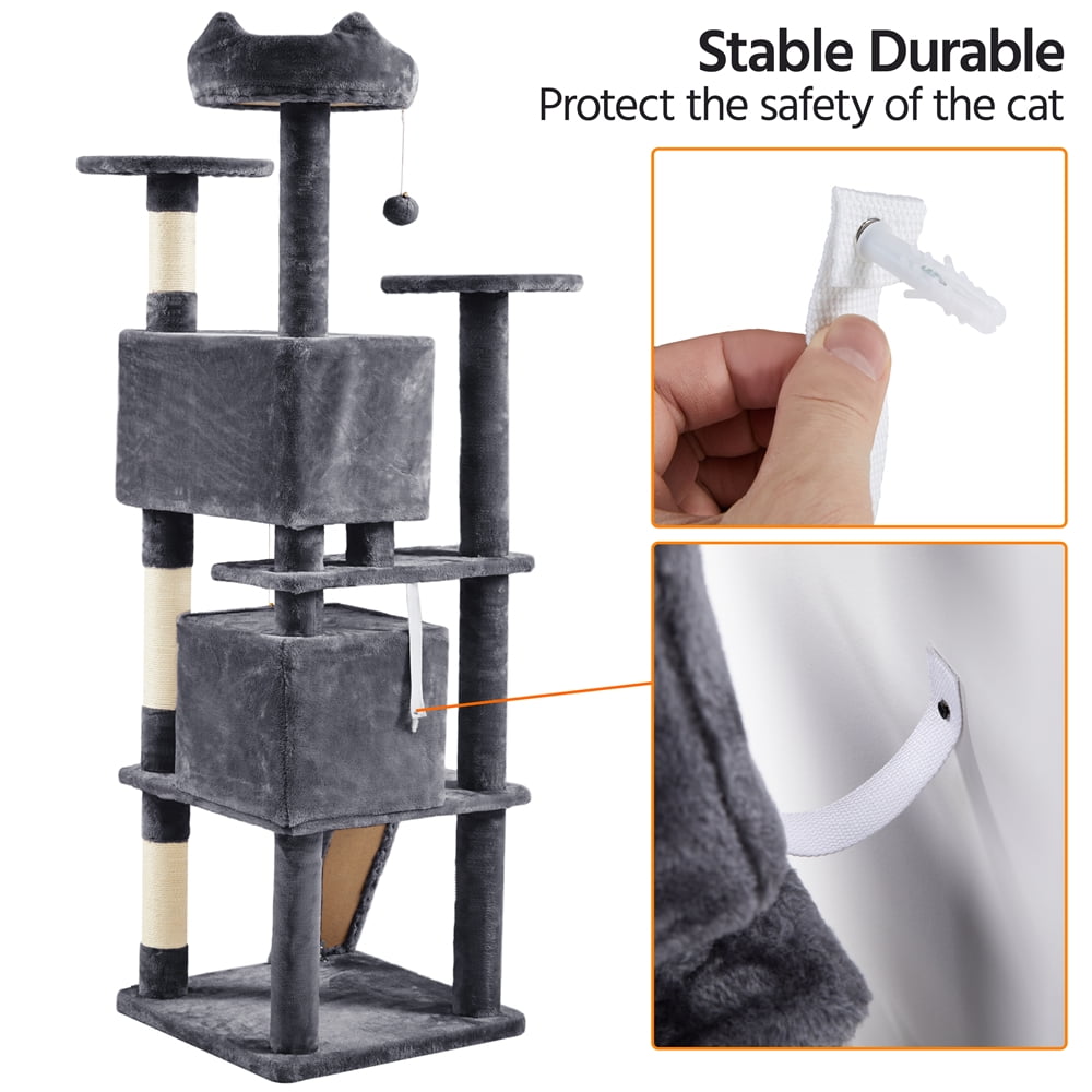 Renwick 70" Height Large Cat Tree Condo with 3 Platform & 3 Scratching Posts, Dark Gray - Image 10